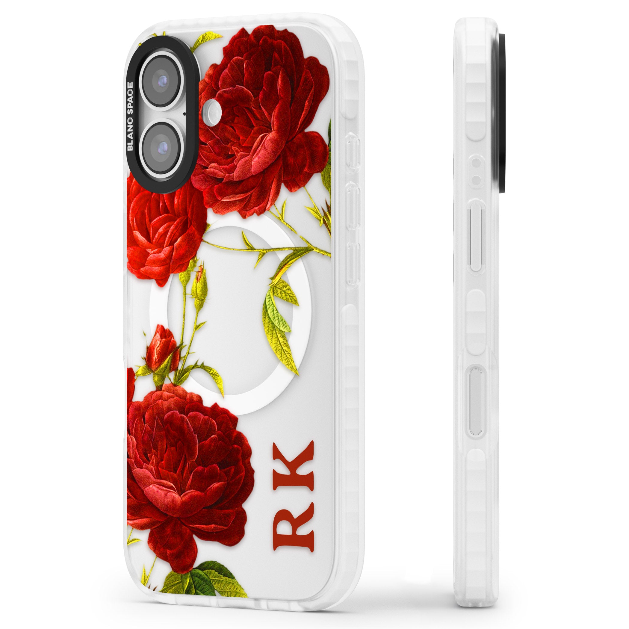 Personalised Vintage Floral Red Roses iPhone 17 Impact Pro Clear Phone Case Side Profile