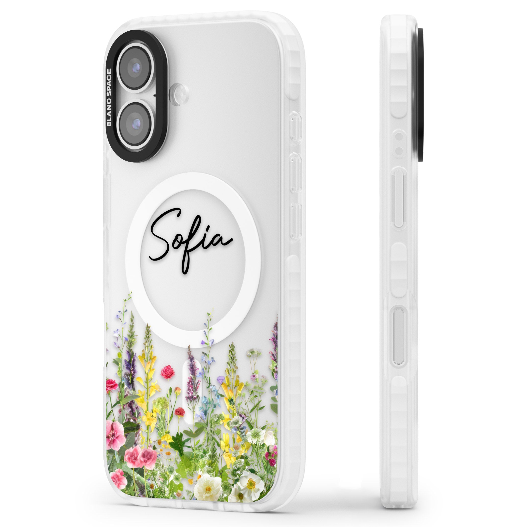 Personalised Garden Wildfowers iPhone 17 Impact Pro Clear Phone Case Side Profile