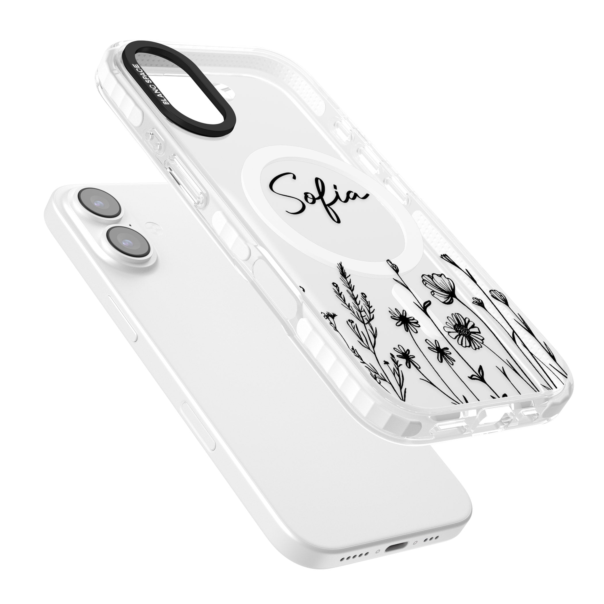 Personalised Black Wildflowers iPhone 17 Impact Pro Clear Phone Case Colours