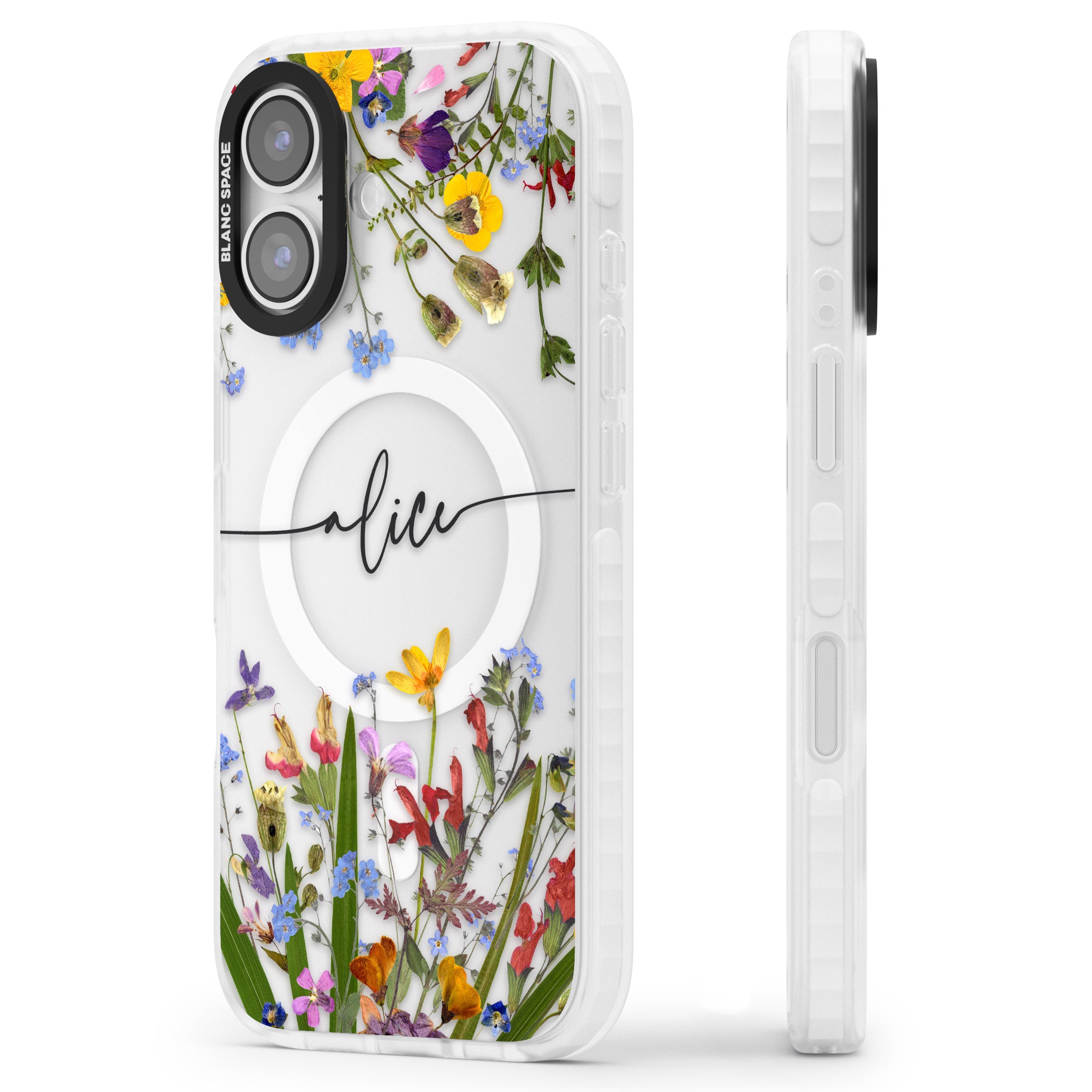 Personalised Wildflower Floral iPhone 17 Impact Pro Clear Phone Case Side Profile