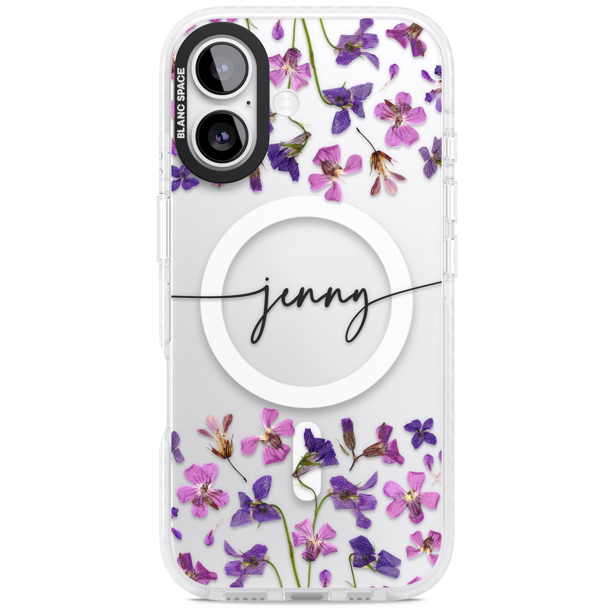 Personalised Purple Violets iPhone 17 Impact Pro Clear Phone Case