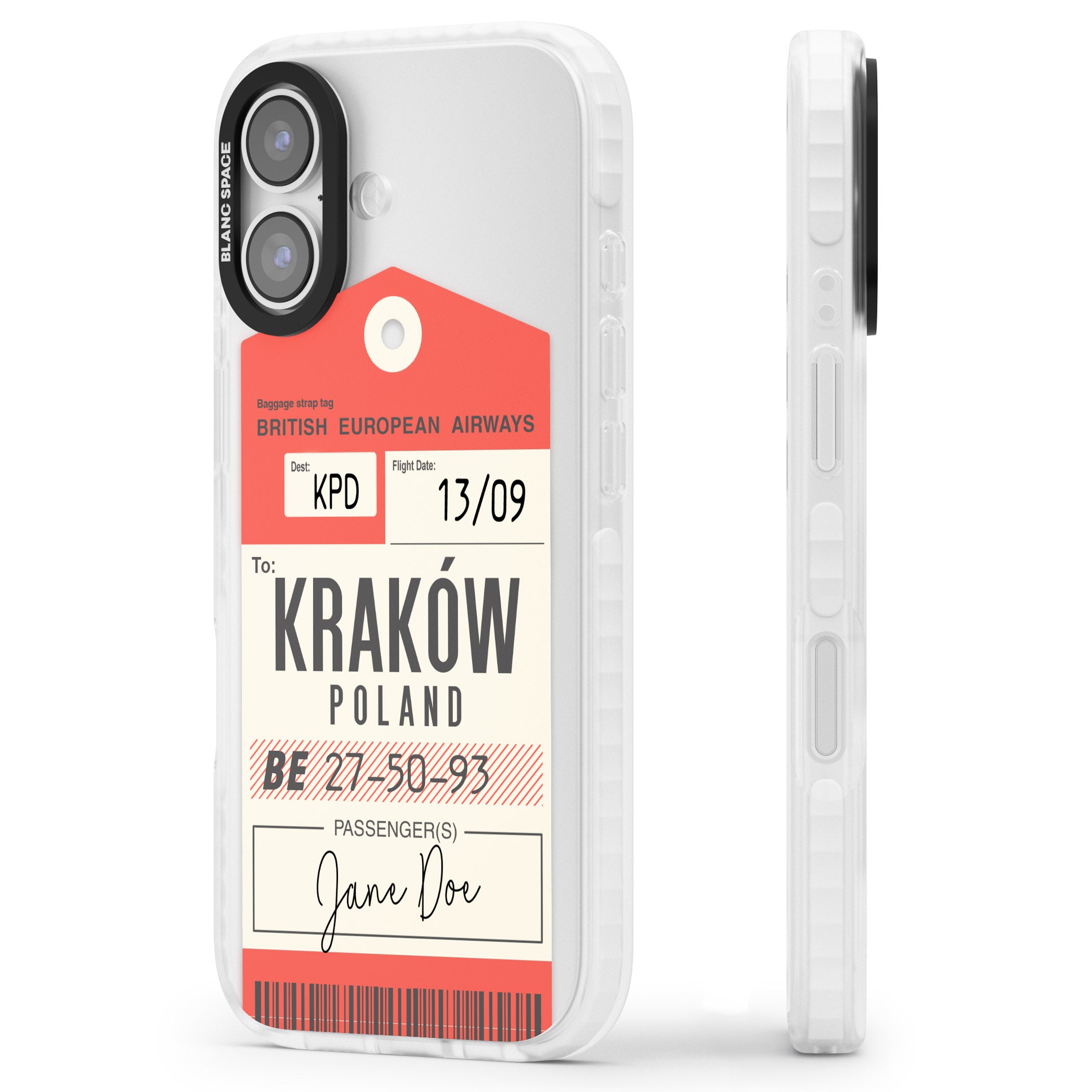 Personalised Vintage Bea Luggage Tag iPhone 17 Impact Pro Clear Phone Case Side Profile