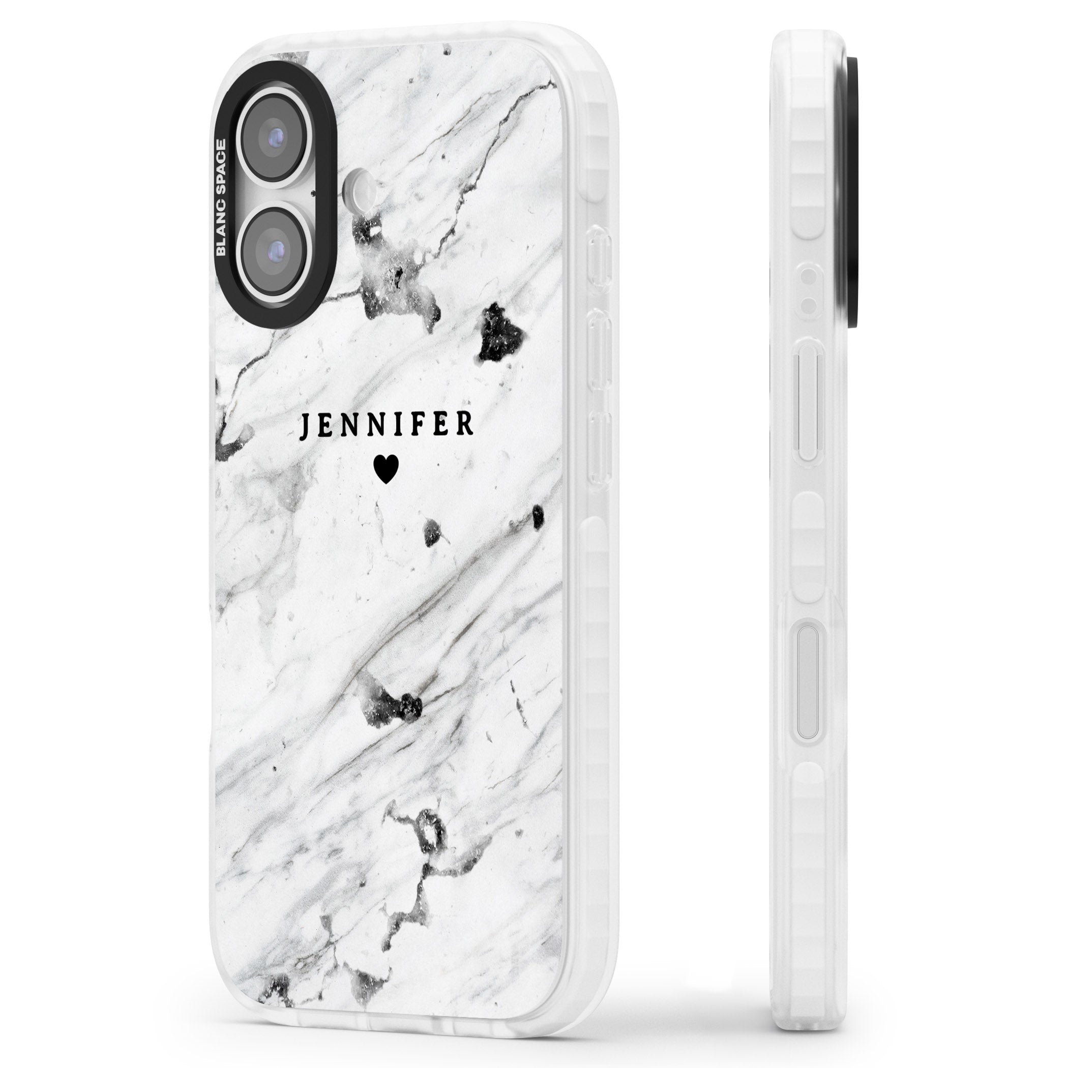 Personalised Marble Heart iPhone 17 Impact Pro Clear Phone Case Side Profile