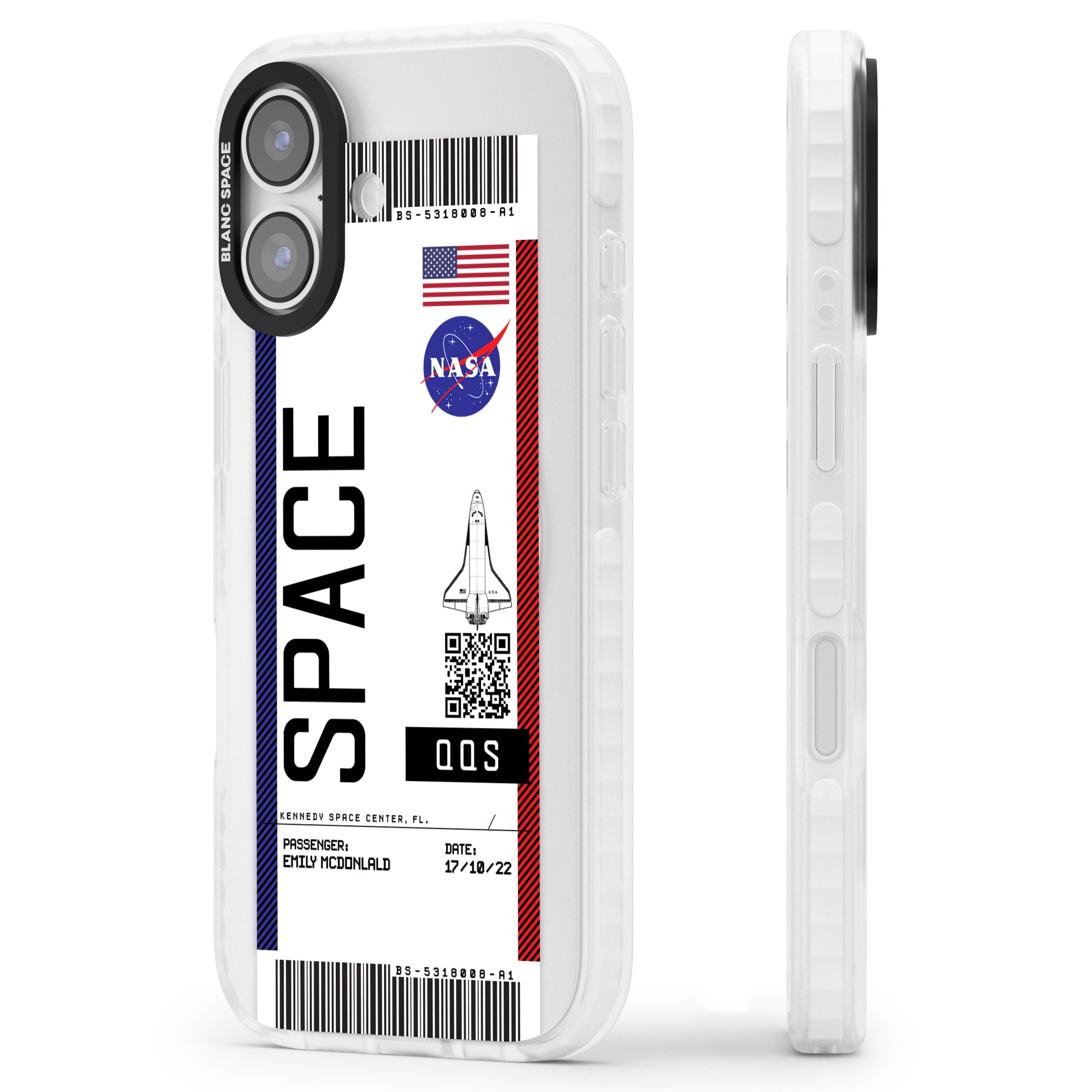 Personalised Nasa Boarding Pass (Light) iPhone 17 Impact Pro Clear Phone Case Side Profile