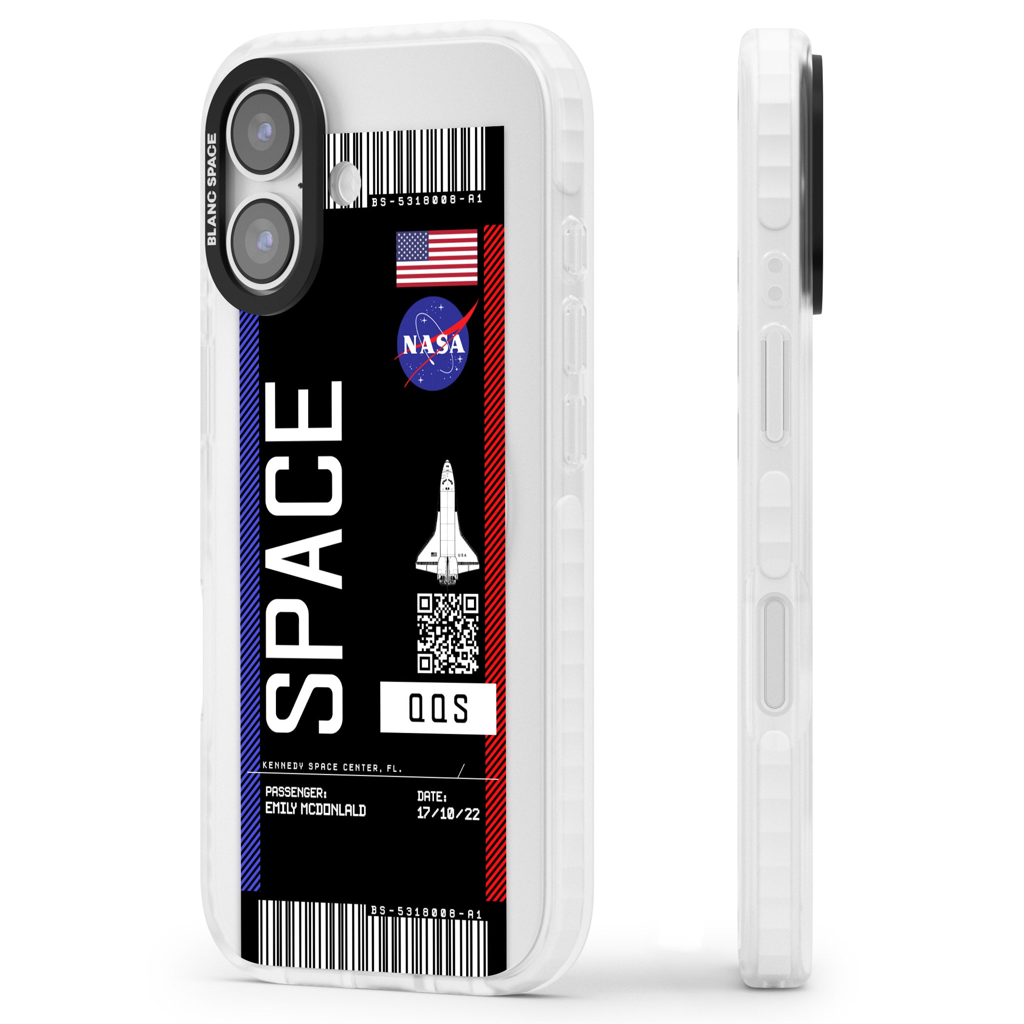 Personalised Nasa Boarding Pass (Dark) iPhone 17 Impact Pro Clear Phone Case Side Profile