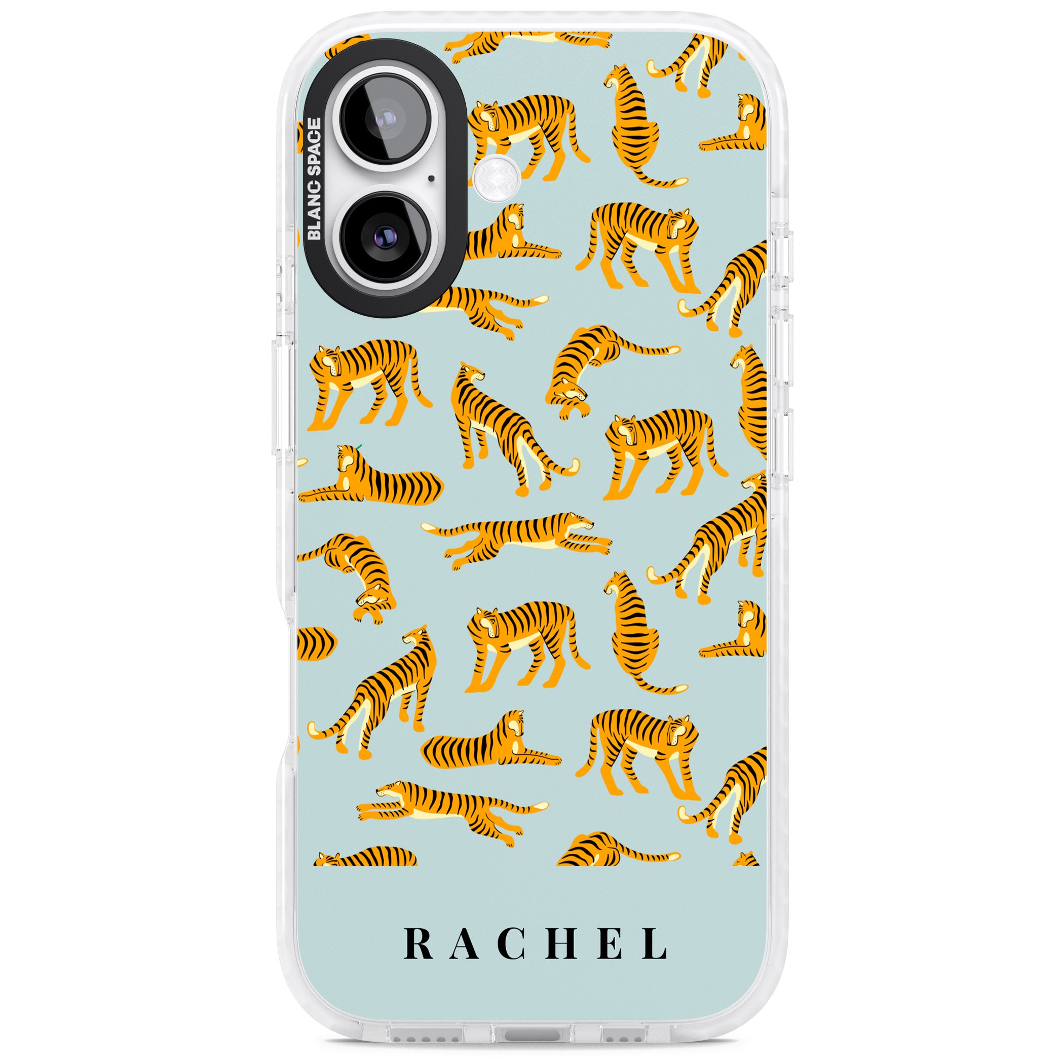 Personalised Turquoise Tiger Pattern iPhone 17 Impact Pro Clear Phone Case