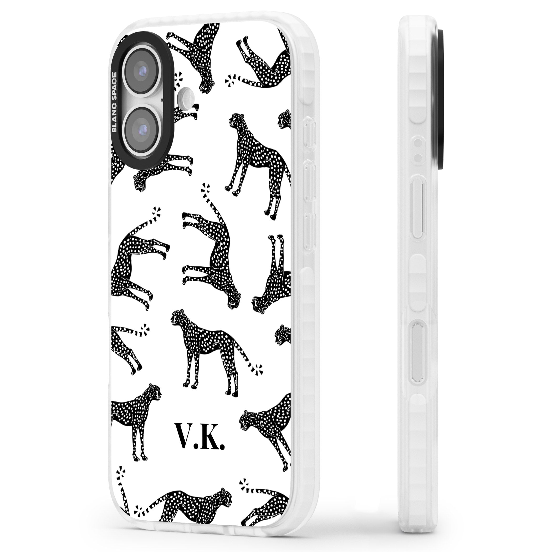 Personalised Black & White Cheetah Pattern iPhone 17 Impact Pro Clear Phone Case Side Profile