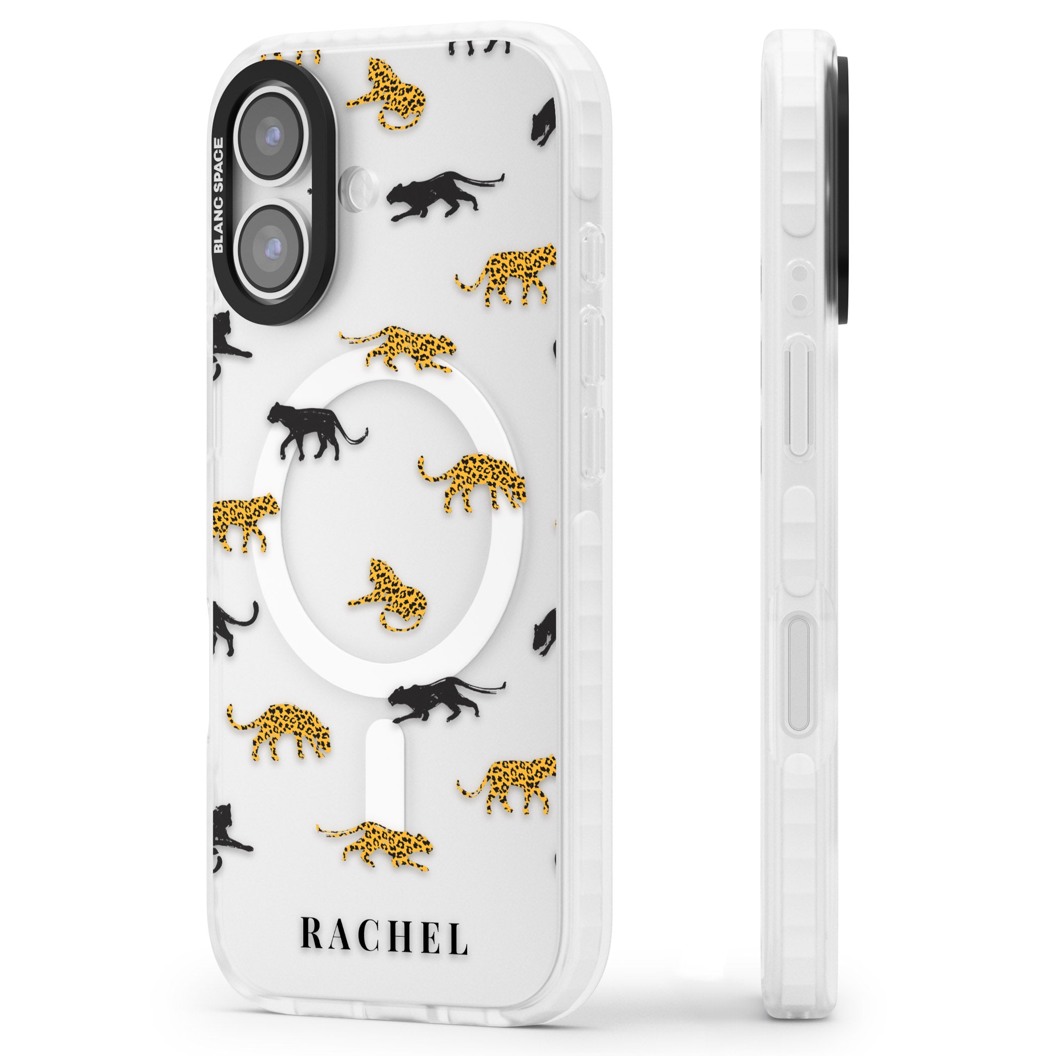 Personalised Jaguar Pattern iPhone 17 Impact Pro Clear Phone Case Side Profile