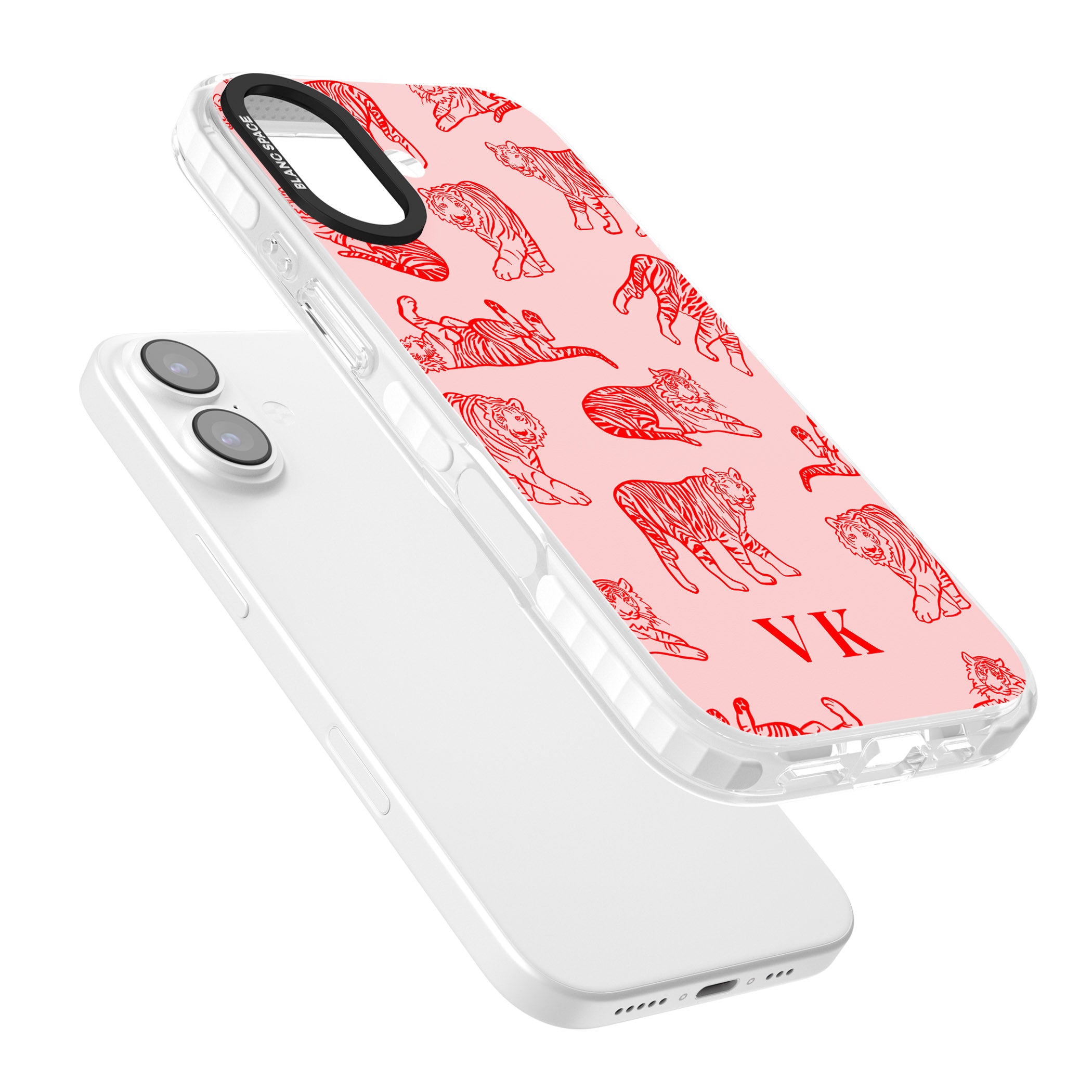 Personalised Red Tiger Outlines On Pink iPhone 17 Impact Pro Clear Phone Case Colours