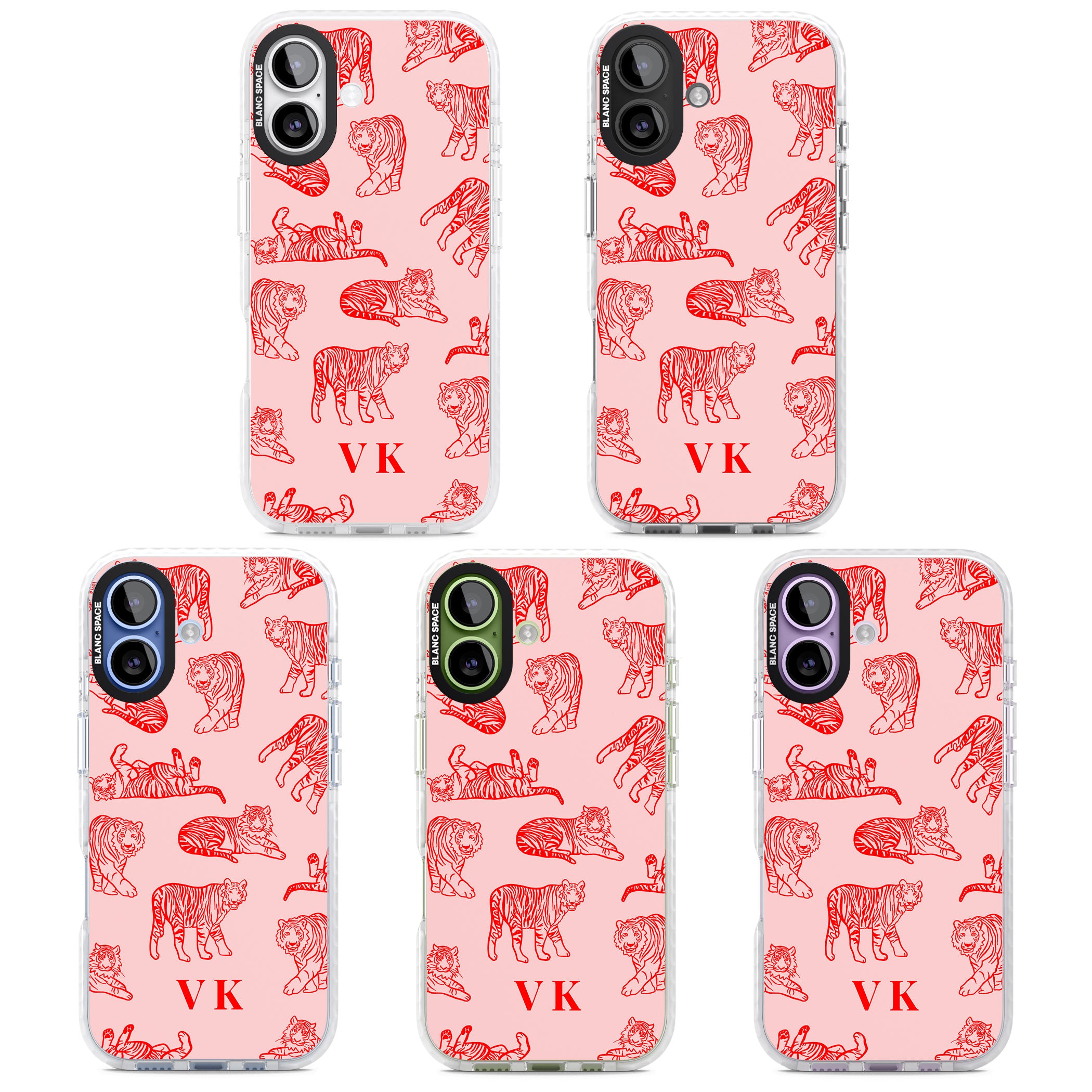 Personalised Red Tiger Outlines On Pink iPhone 17 Impact Pro Clear Phone Case APT Impact Protection