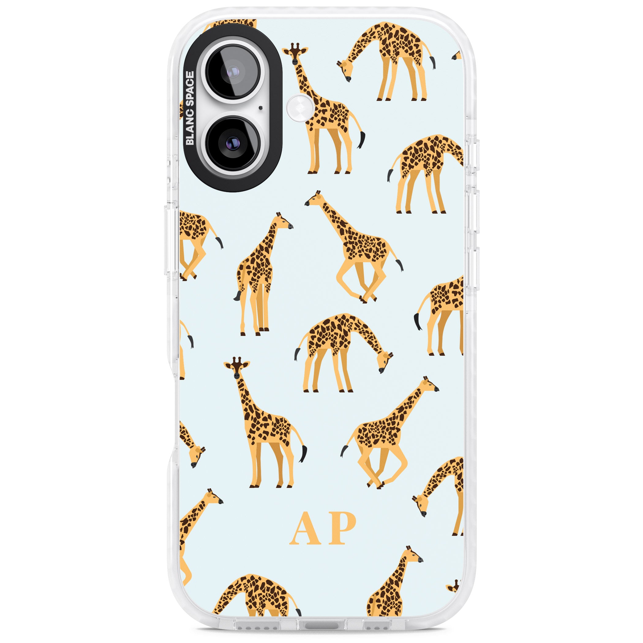Personalised Safari Giraffe Pattern On Blue iPhone 17 Impact Pro Clear Phone Case