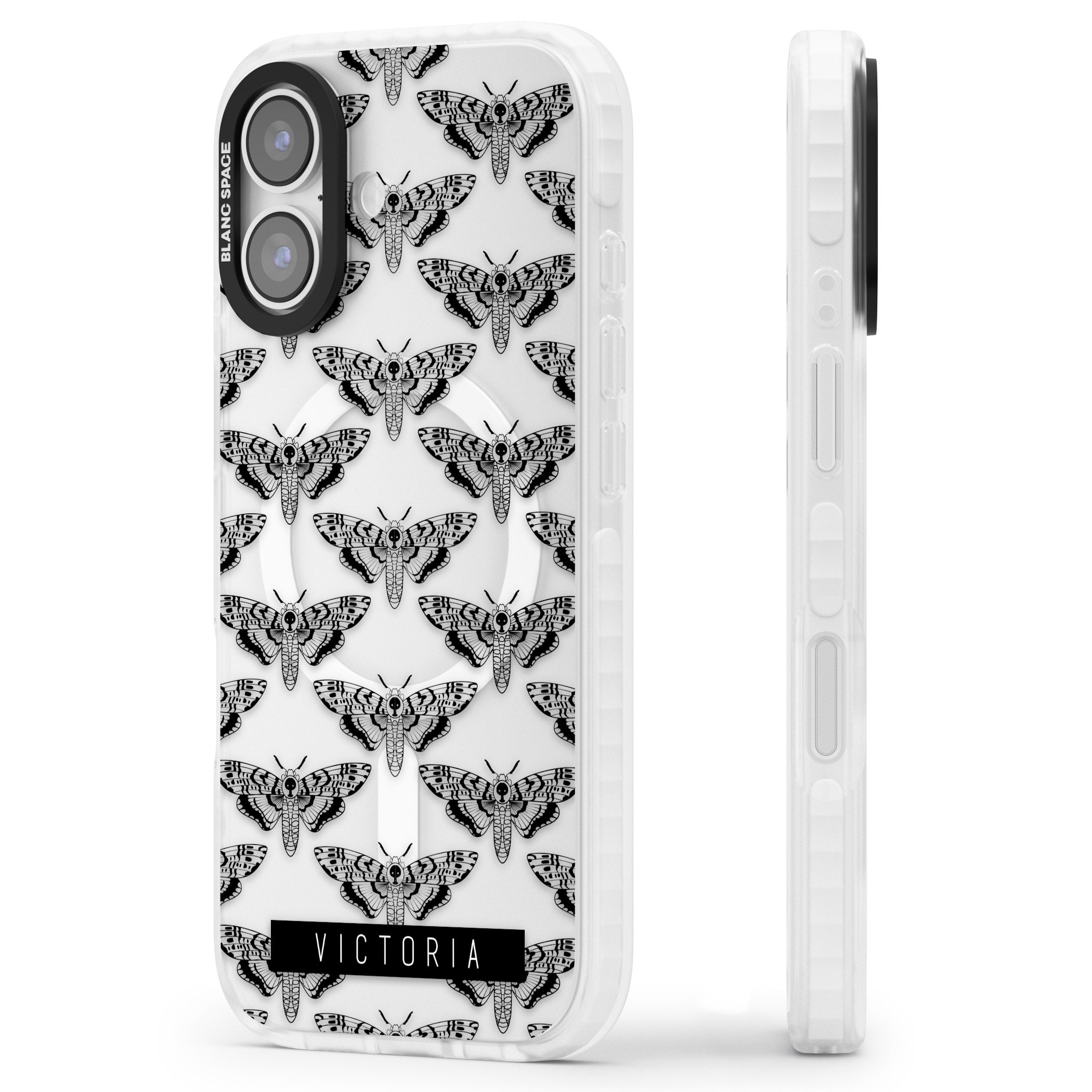 Personalised Hawk Moth Pattern iPhone 17 Impact Pro Clear Phone Case Side Profile