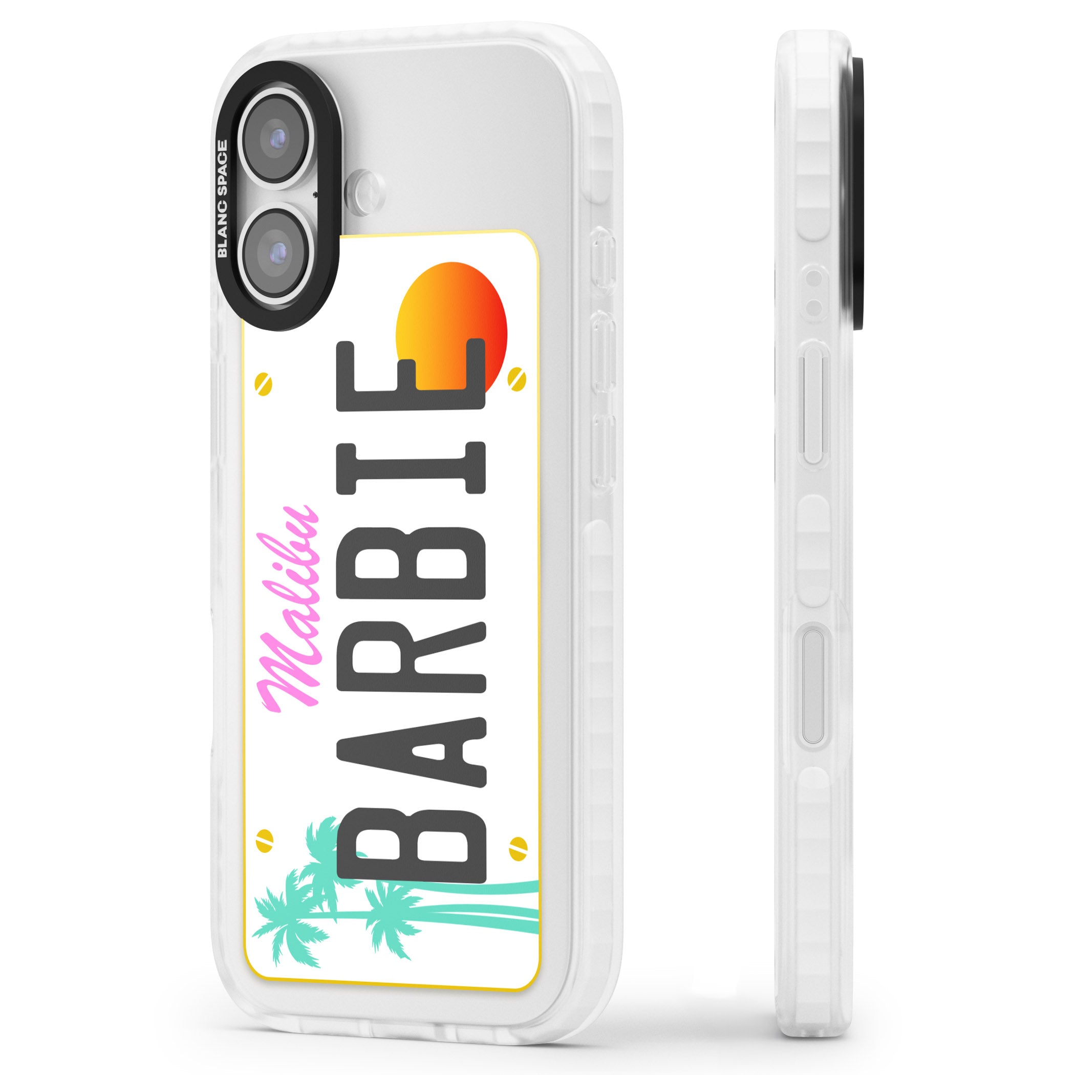 Personalised Malibu License Plate iPhone 17 Impact Pro Clear Phone Case Side Profile