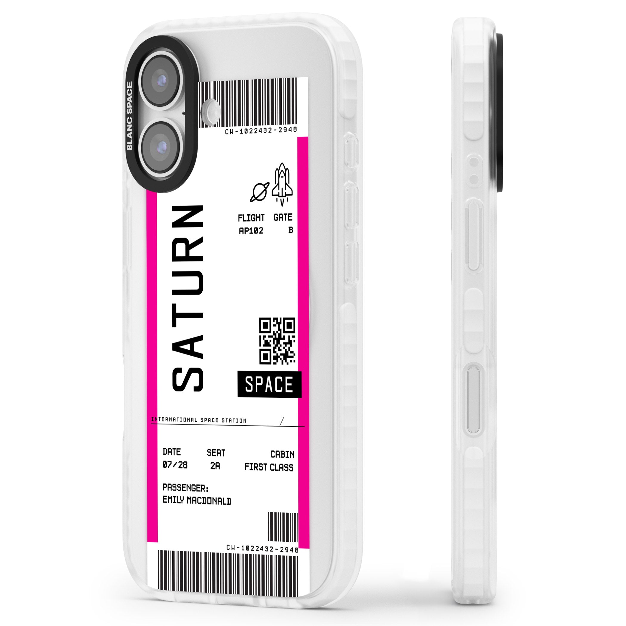 Personalised Saturn Travel Ticket iPhone 17 Impact Pro Clear Phone Case Side Profile
