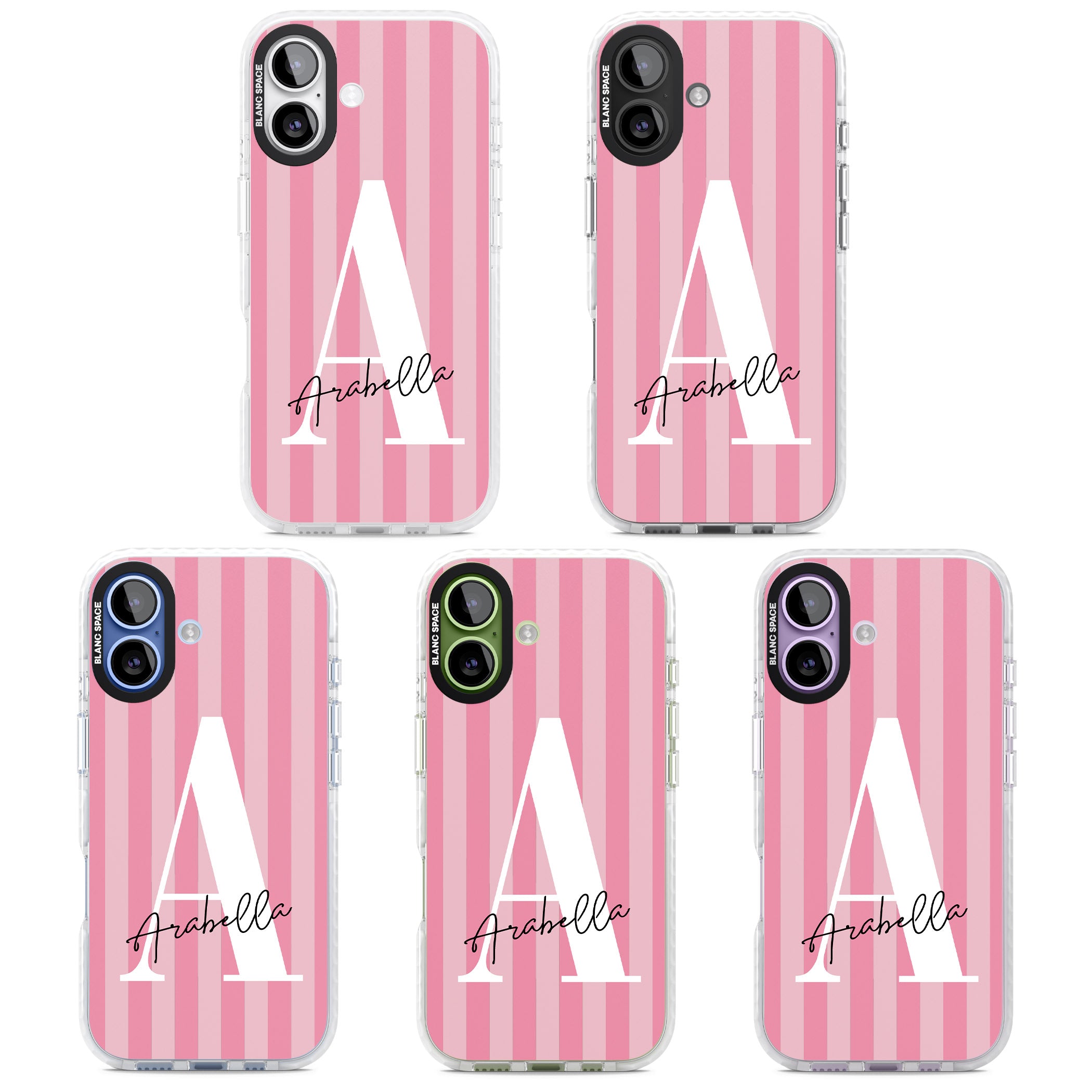 Personalised Pink Stripes Initial iPhone 17 Impact Pro Clear Phone Case APT Impact Protection