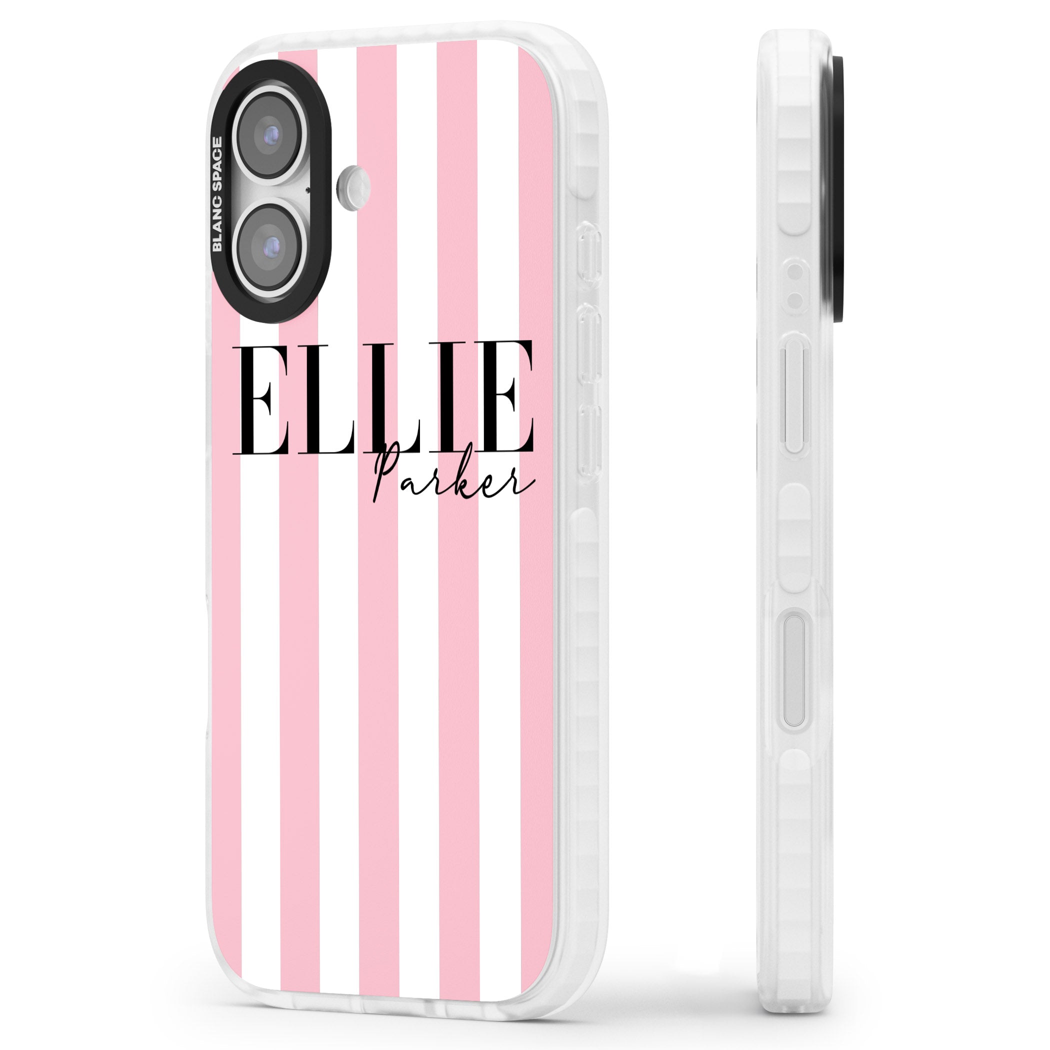 Personalised Pink Stripes iPhone 17 Impact Pro Clear Phone Case Side Profile
