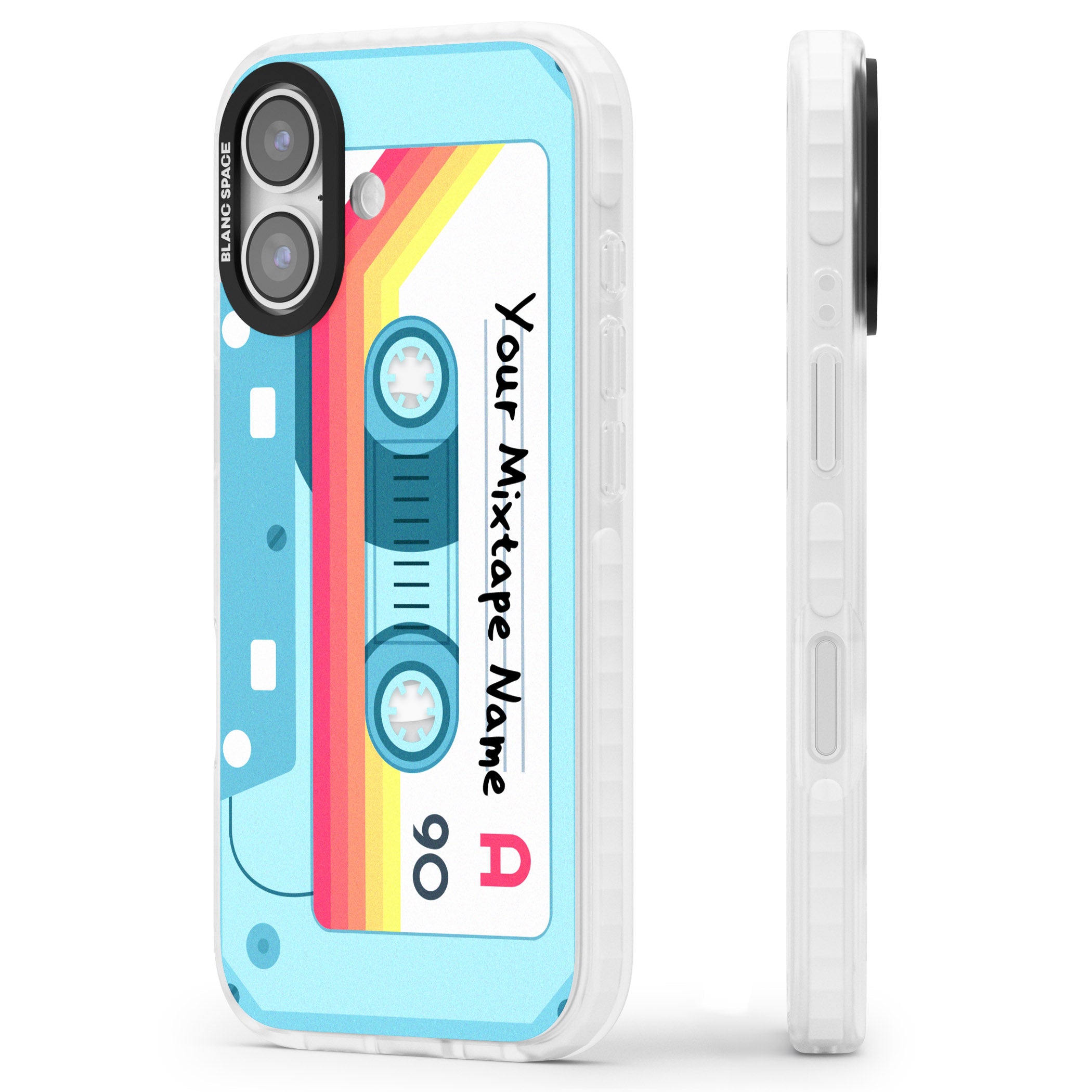 Personalised Retro Mixtape Sporty iPhone 17 Impact Pro Clear Phone Case Side Profile