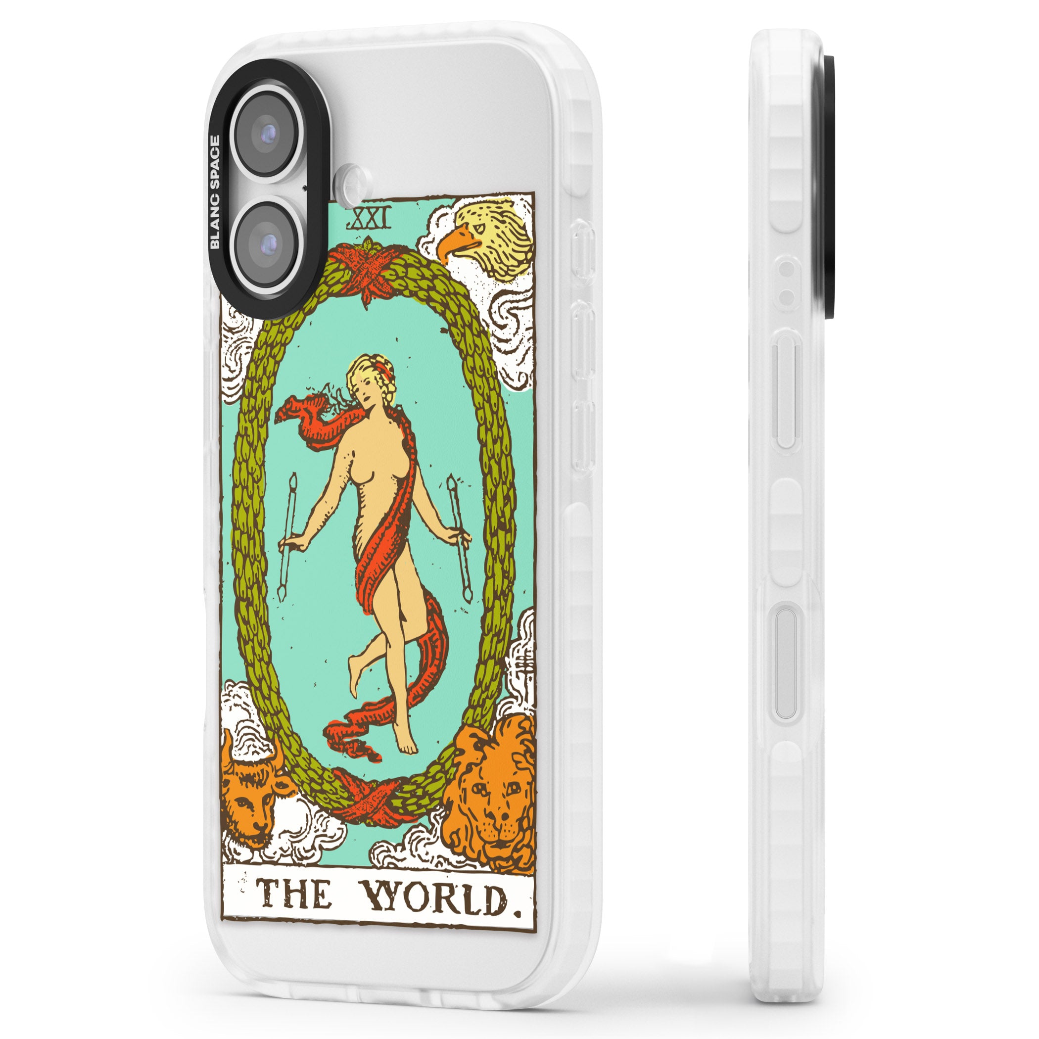 Personalised The World Tarot Card (Color) iPhone 17 Impact Pro Clear Phone Case Side Profile
