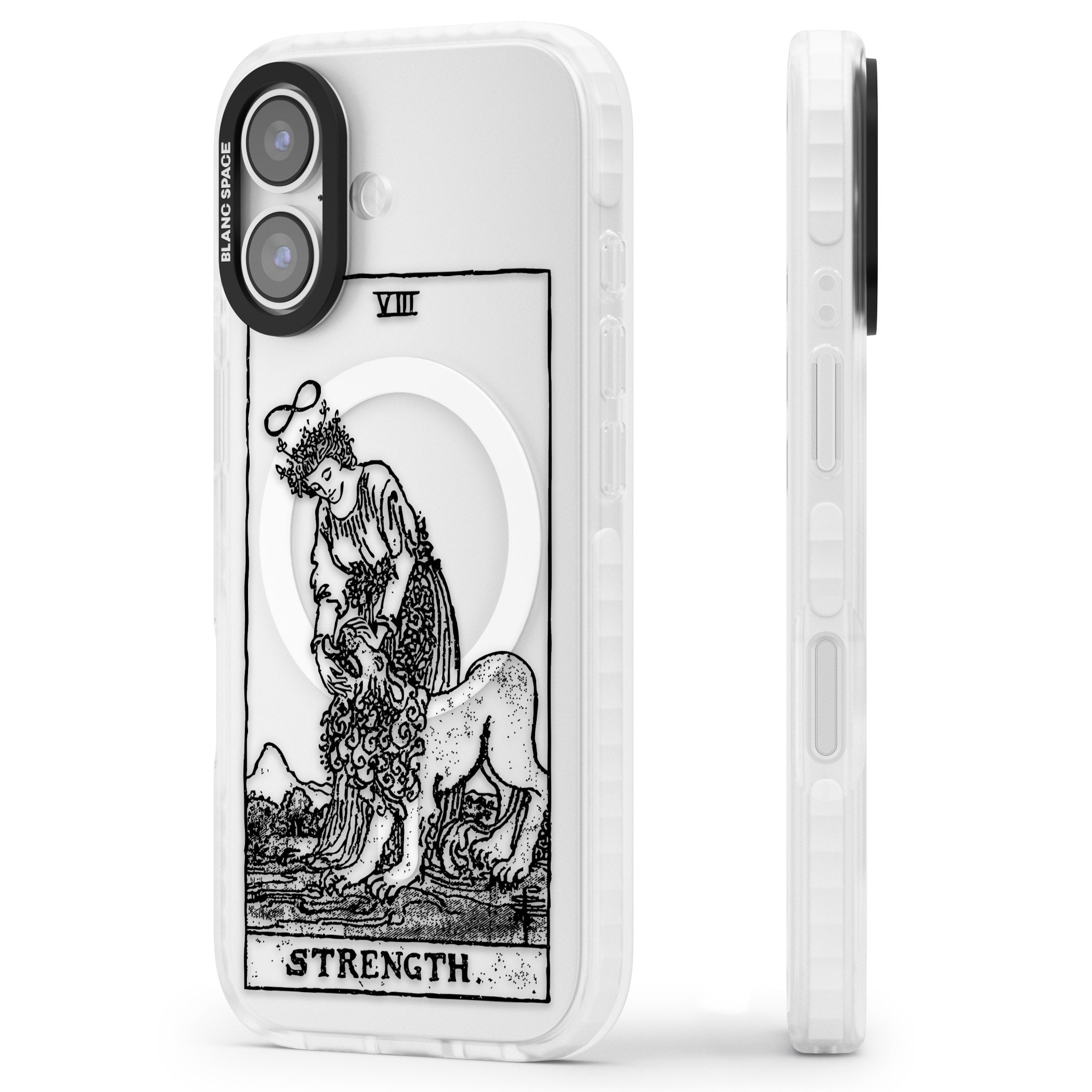 Personalised Strength Tarot Card (Clear) iPhone 17 Impact Pro Clear Phone Case Side Profile