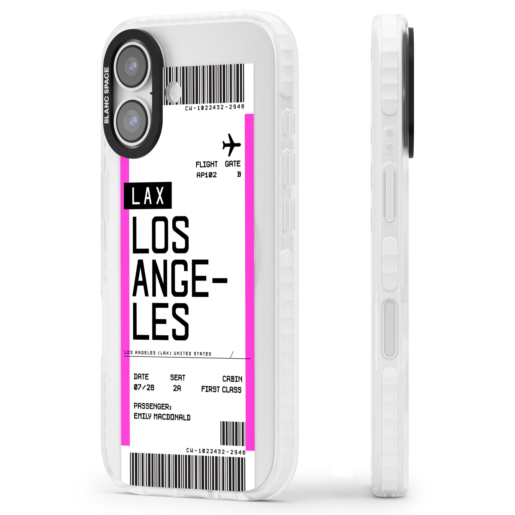 Personalised Los Angeles Boarding Pass iPhone 17 Impact Pro Clear Phone Case Side Profile