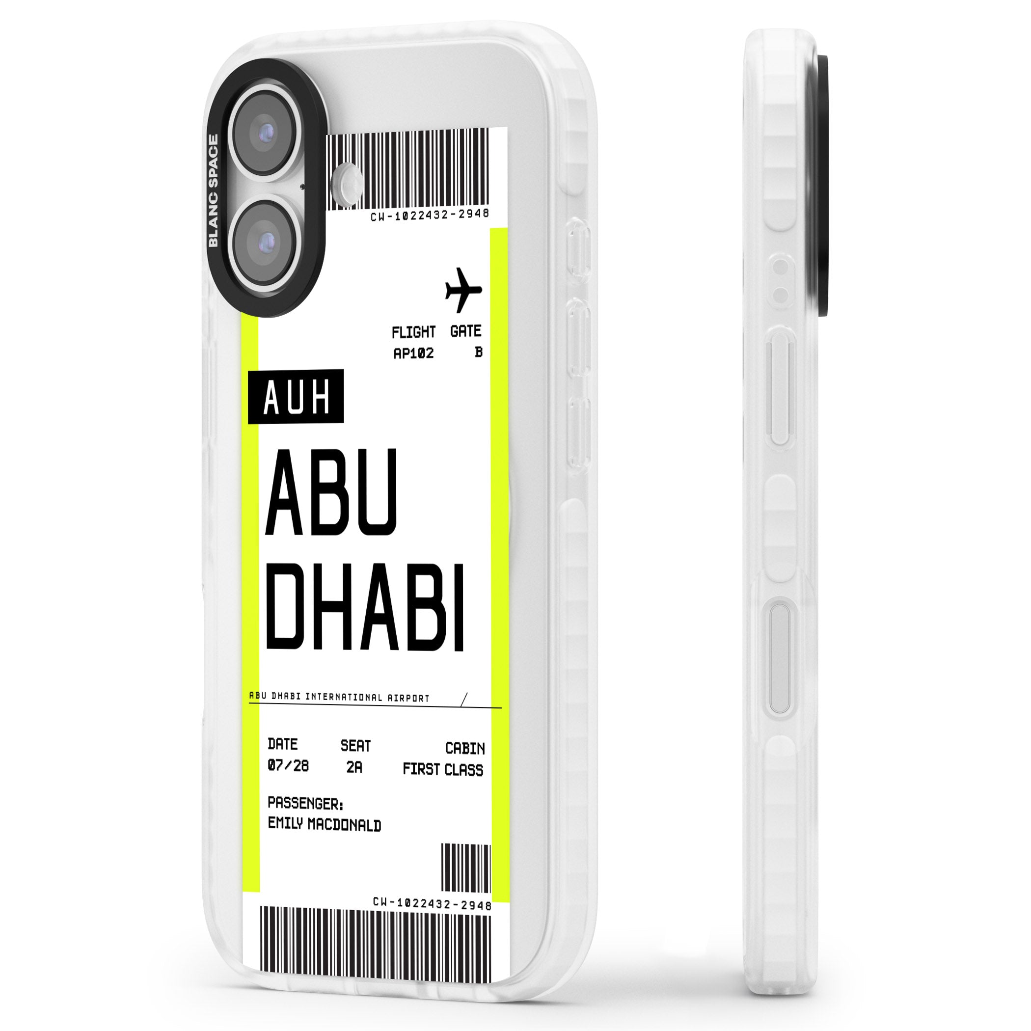 Personalised Abu Dhabi Boarding Pass iPhone 17 Impact Pro Clear Phone Case Side Profile