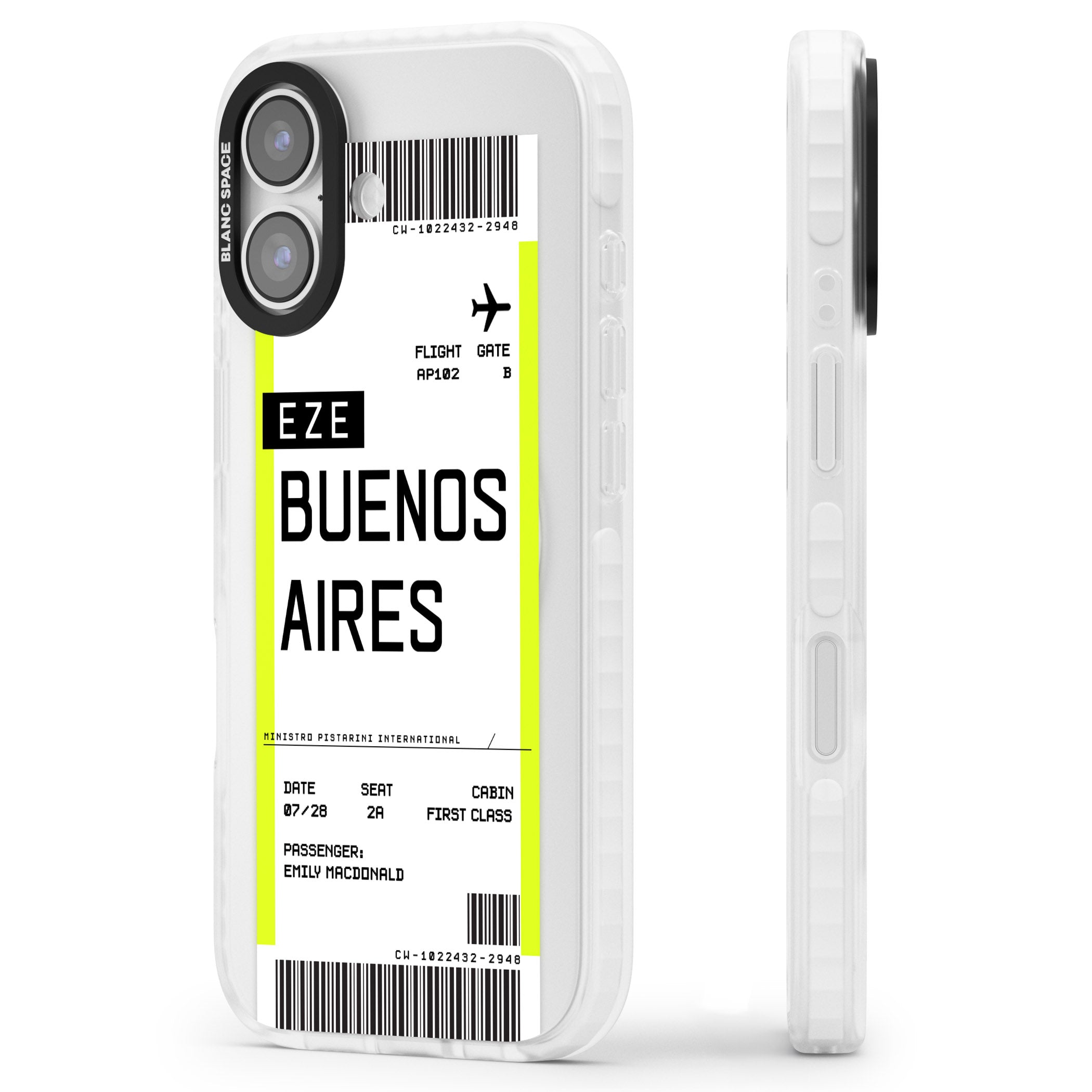 Personalised Buenos Aires Boarding Pass iPhone 17 Impact Pro Clear Phone Case Side Profile