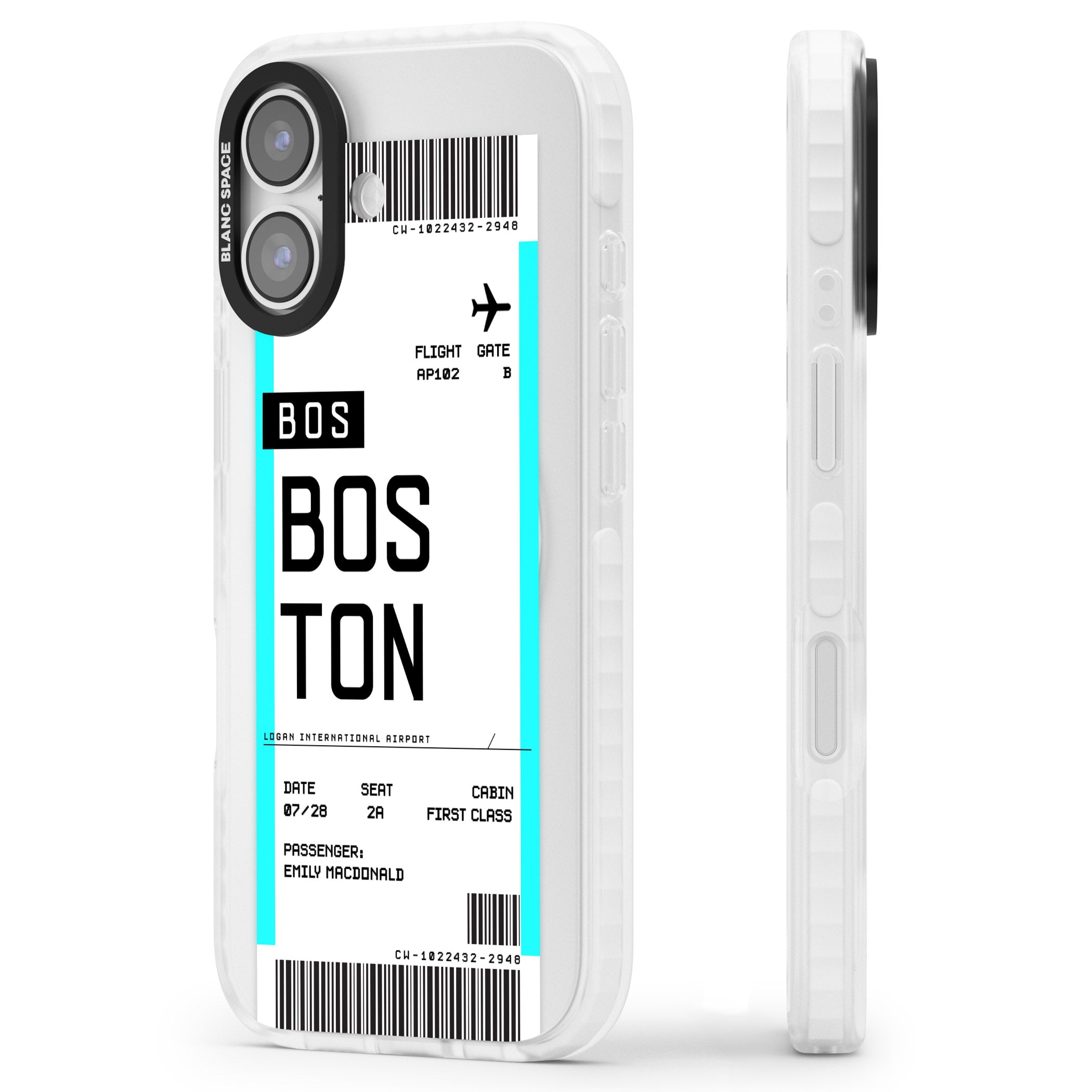 Personalised Boston Boarding Pass iPhone 17 Impact Pro Clear Phone Case Side Profile