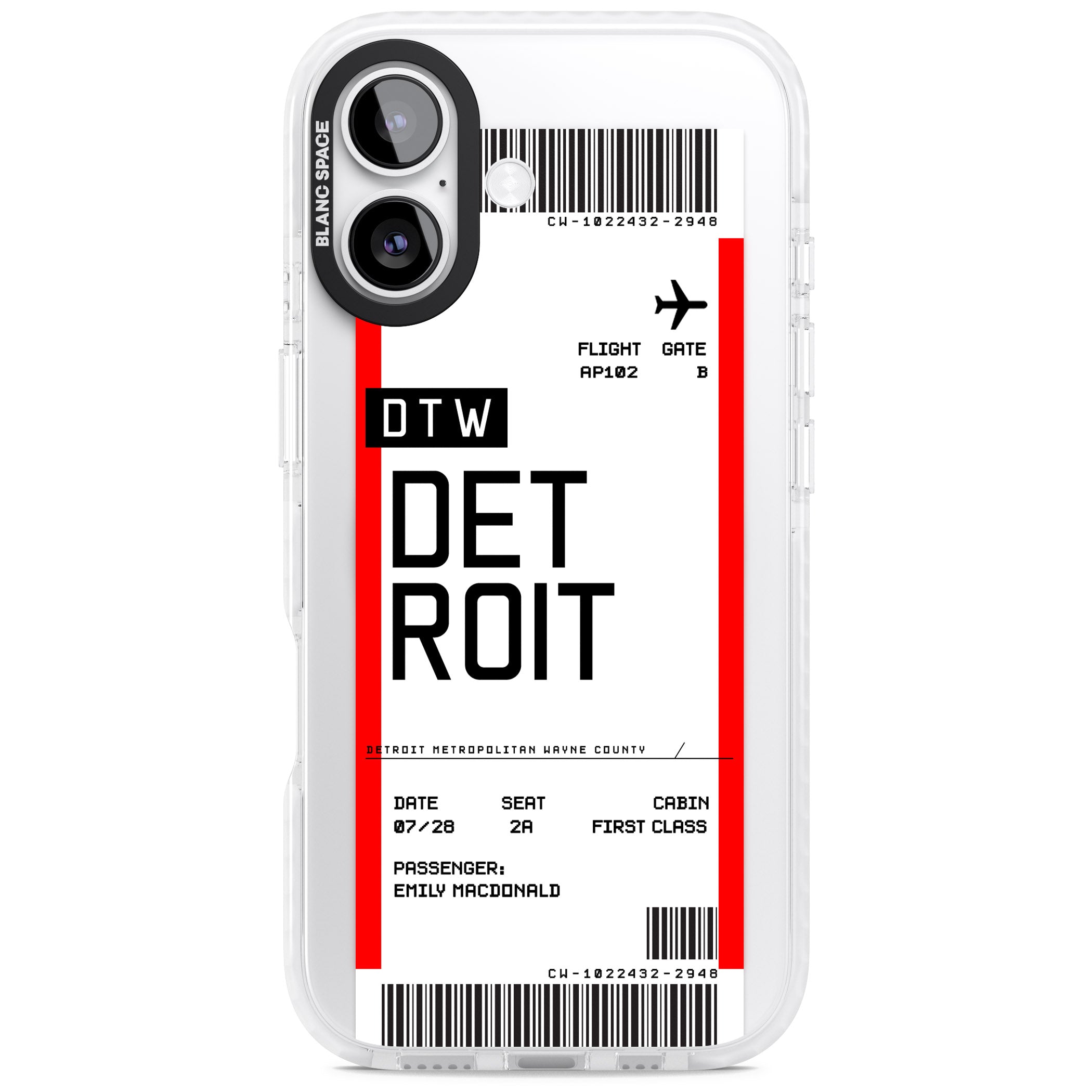 Personalised Detroit Boarding Pass iPhone 17 Impact Pro Clear Phone Case