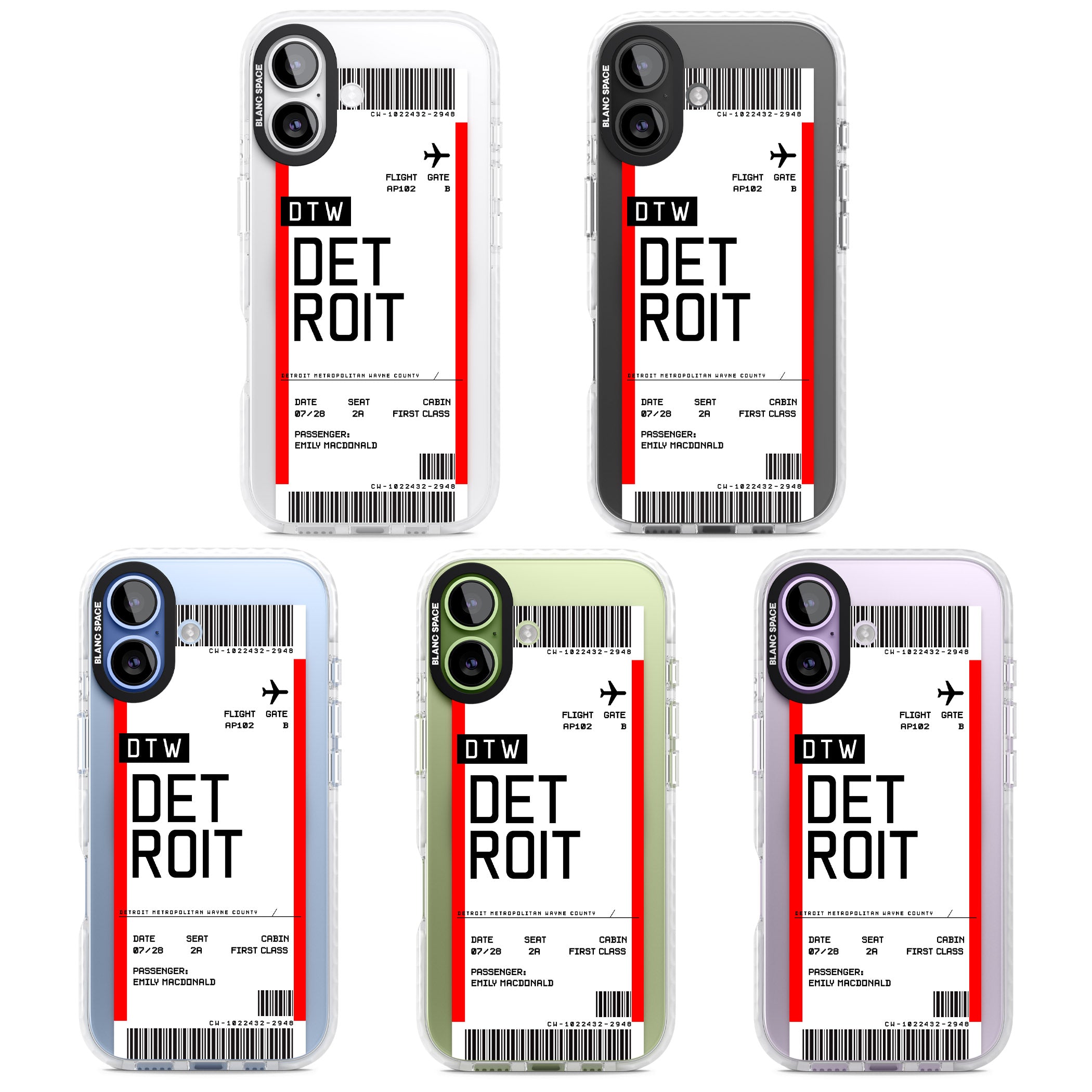 Personalised Detroit Boarding Pass iPhone 17 Impact Pro Clear Phone Case APT Impact Protection