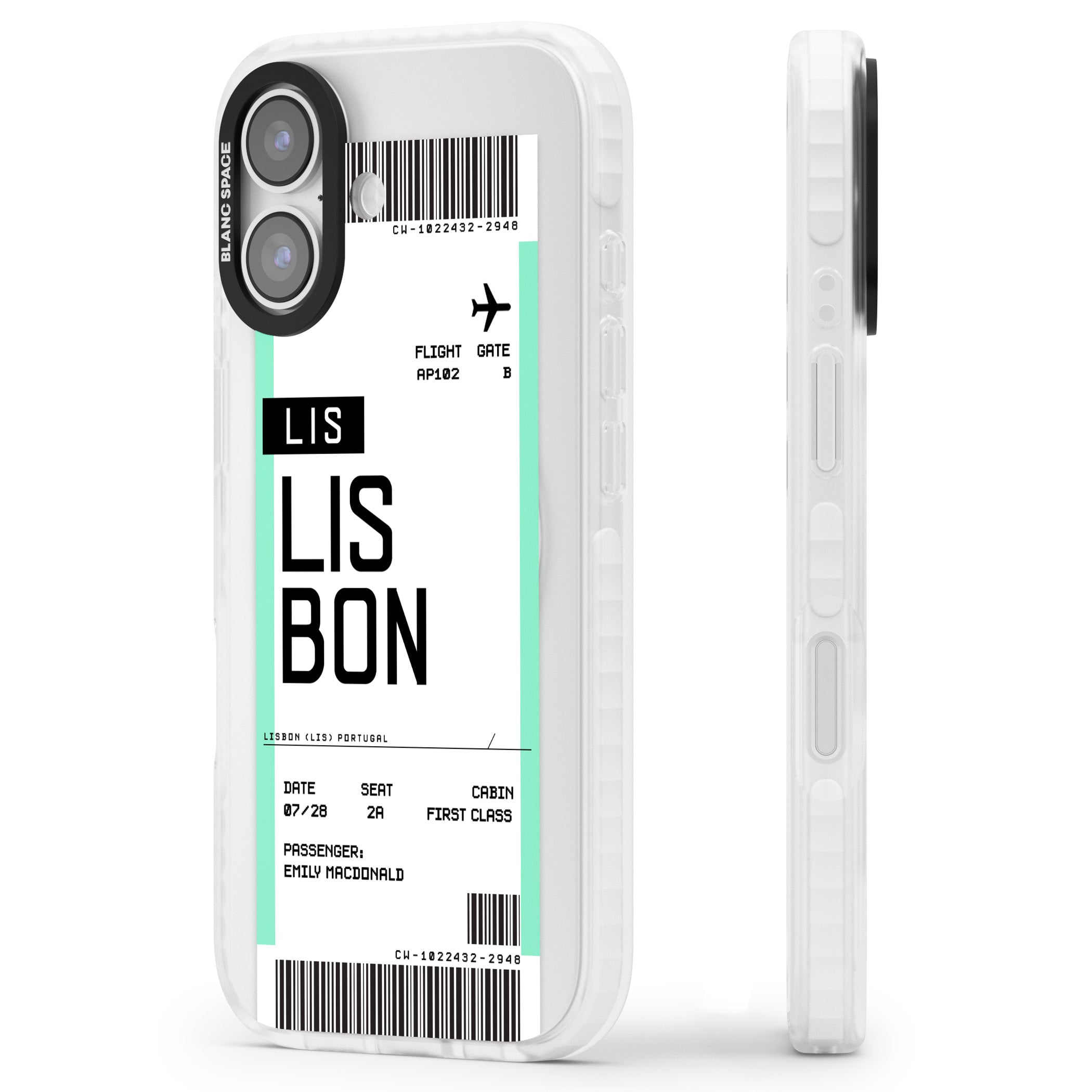 Personalised Lisbon Boarding Pass iPhone 17 Impact Pro Clear Phone Case Side Profile