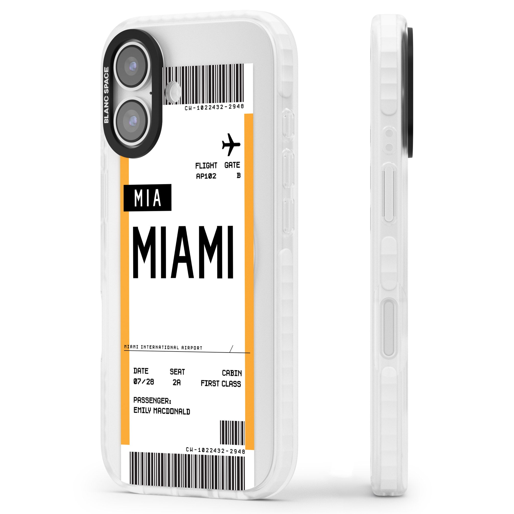 Personalised Miami Boarding Pass iPhone 17 Impact Pro Clear Phone Case Side Profile