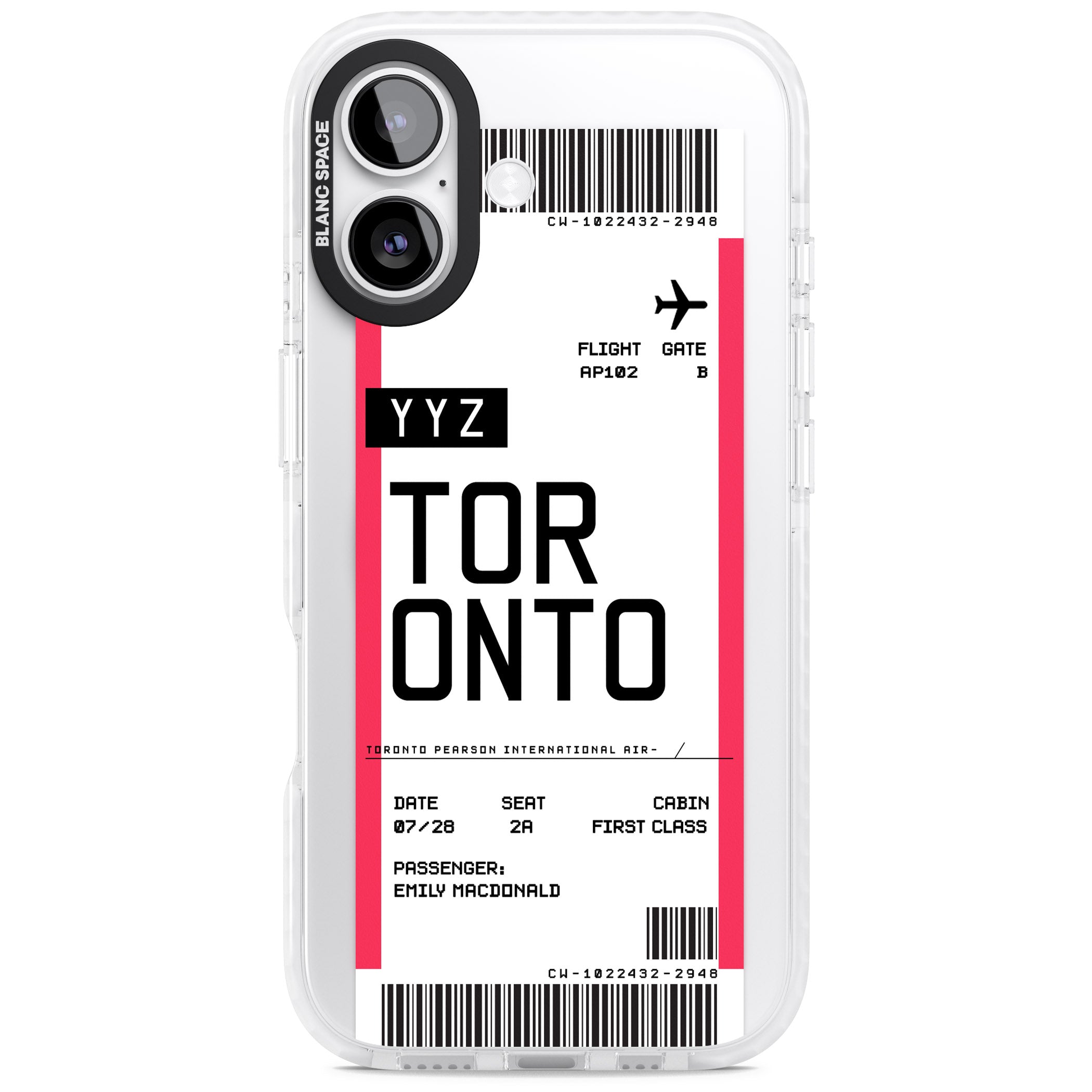 Personalised Toronto Boarding Pass iPhone 17 Impact Pro Clear Phone Case