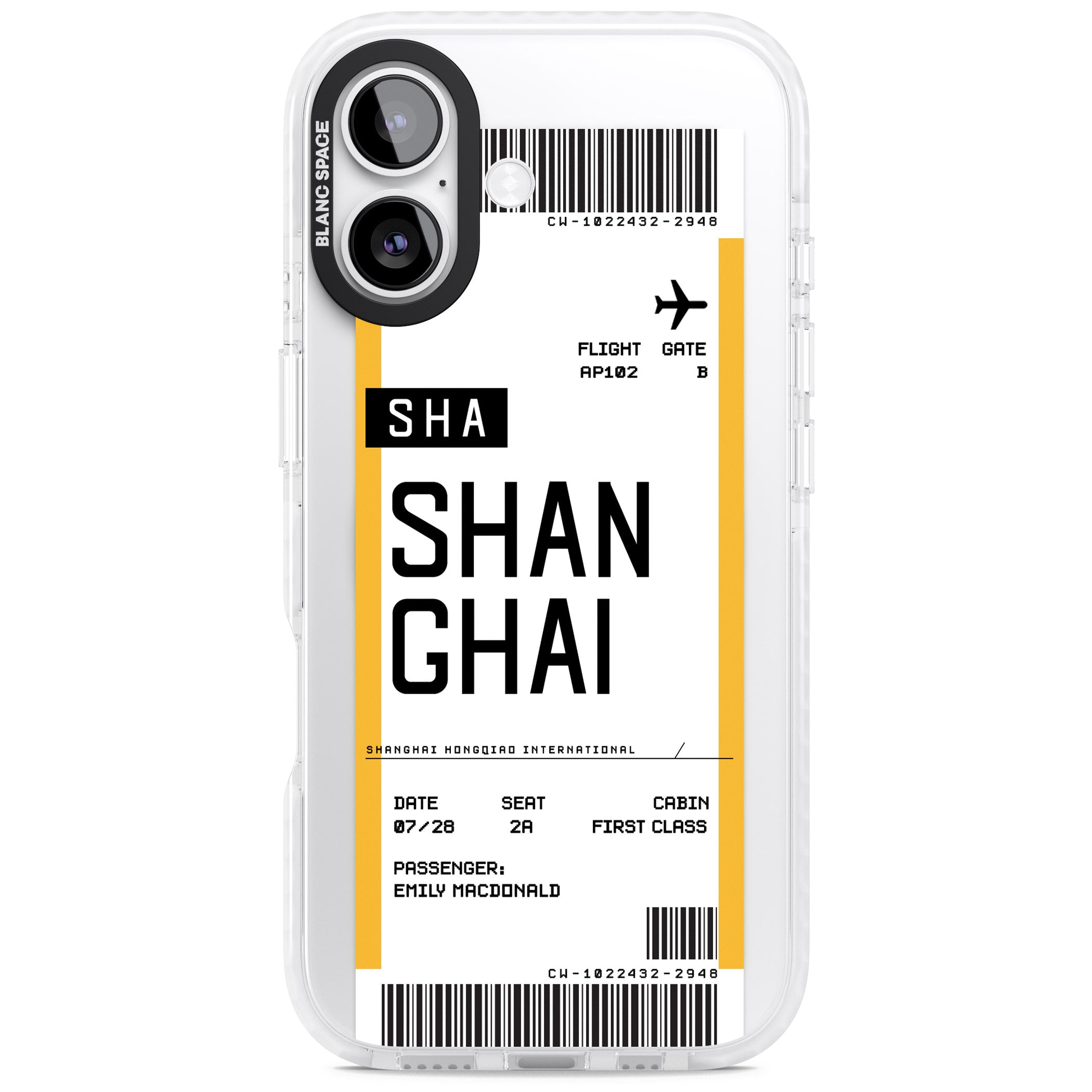 Personalised Shanghai Boarding Pass iPhone 17 Impact Pro Clear Phone Case