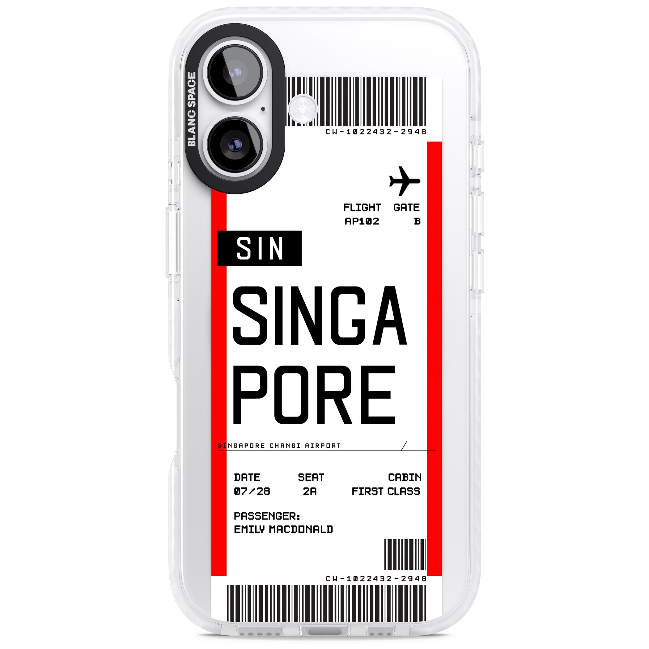 Personalised Singapore Boarding Pass iPhone 17 Impact Pro Clear Phone Case