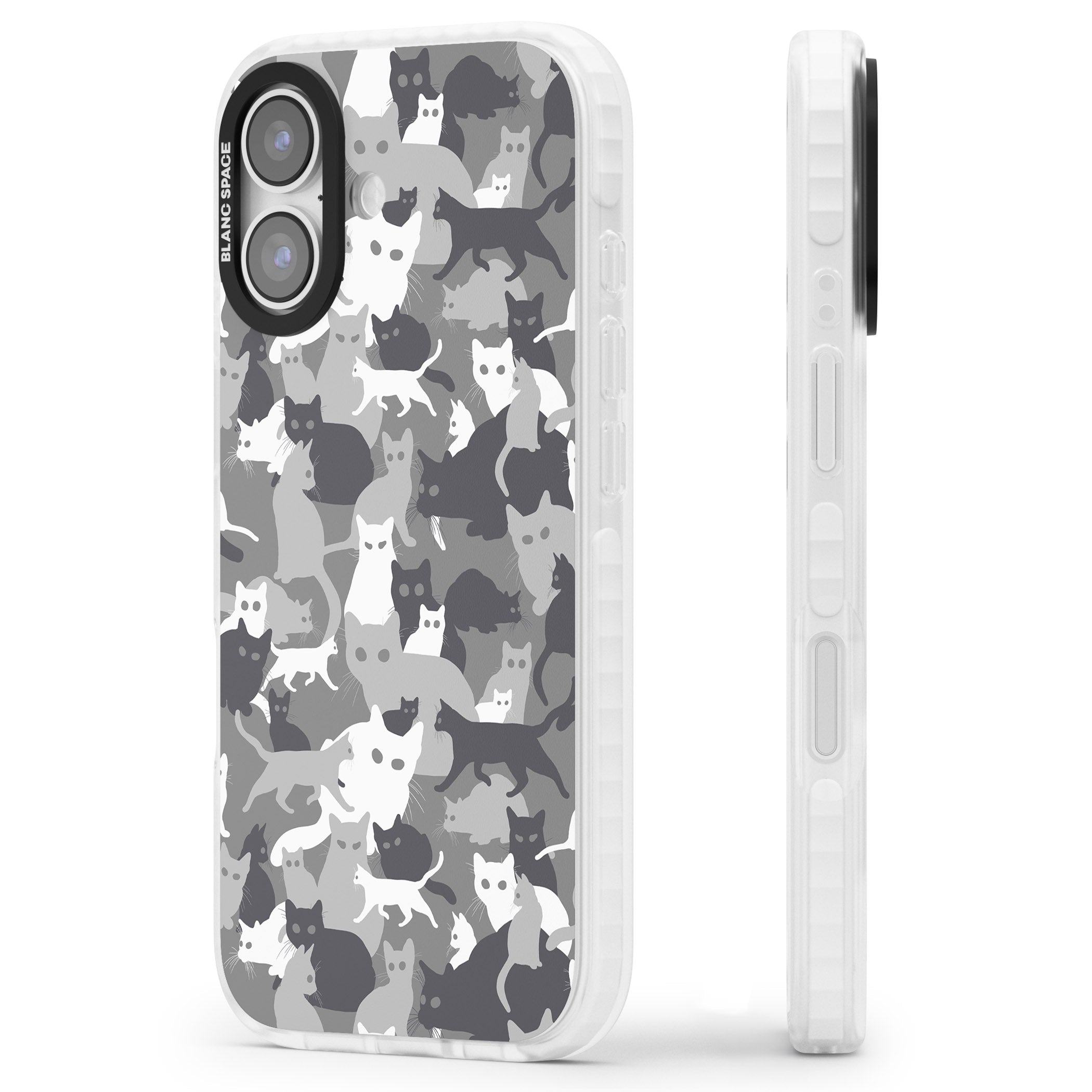 Dark Grey Cat Camouflage iPhone 17 Impact Pro Clear Phone Case Side Profile