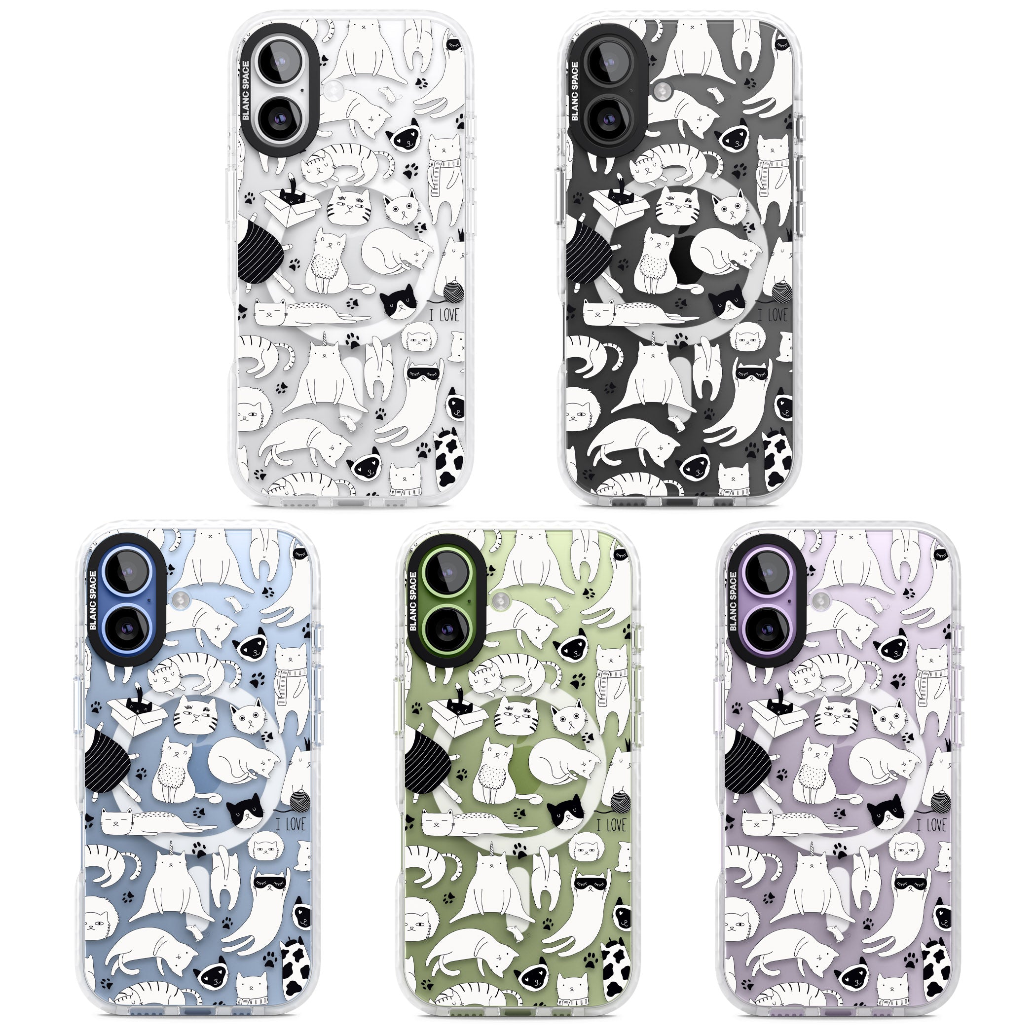 Cartoon Cat Collage Black & White iPhone 17 Impact Pro Clear Phone Case APT Impact Protection
