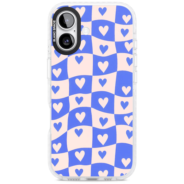 Blue Wavy Checked Hearts