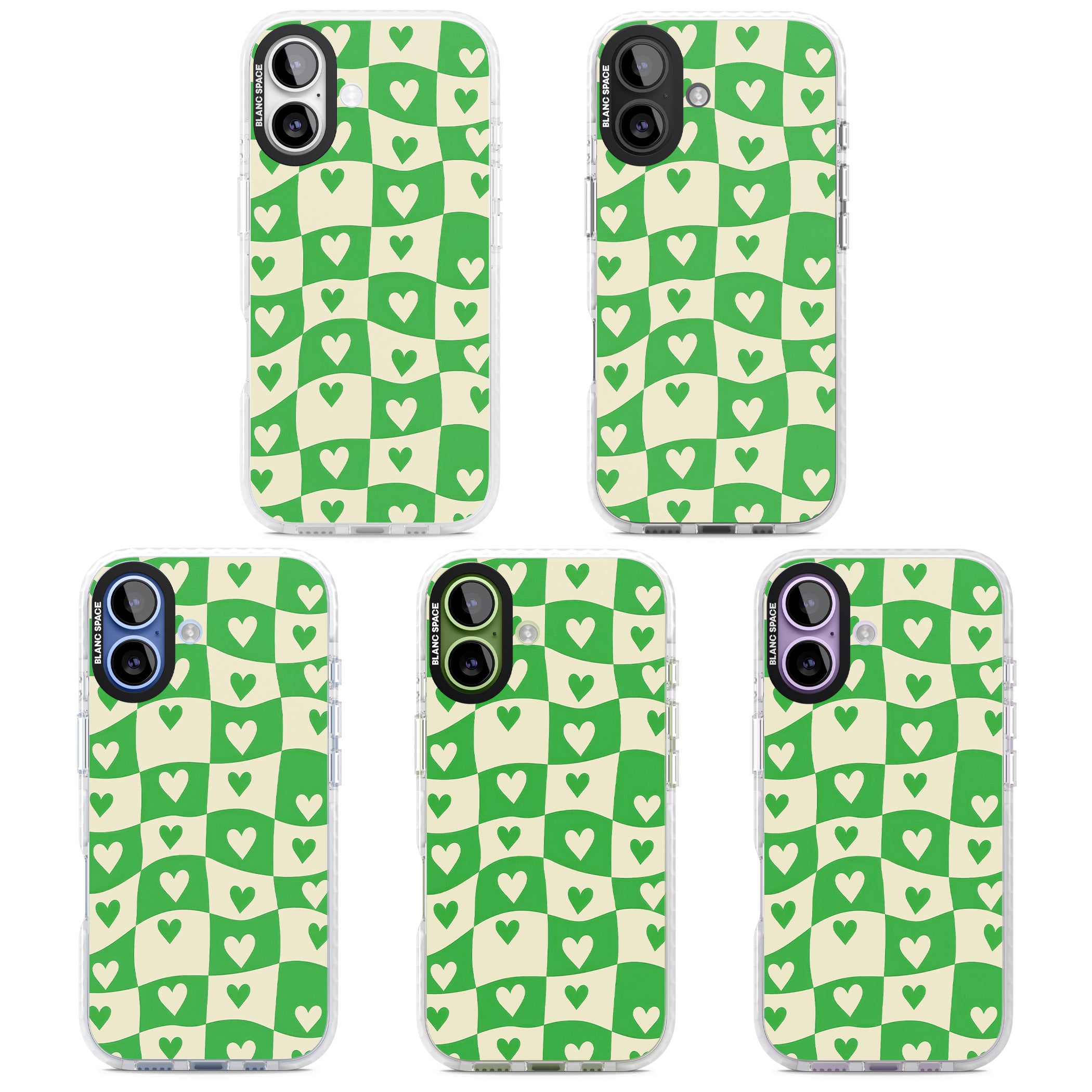 Green Wavy Checked Hearts iPhone 17 Impact Pro Clear Phone Case APT Impact Protection