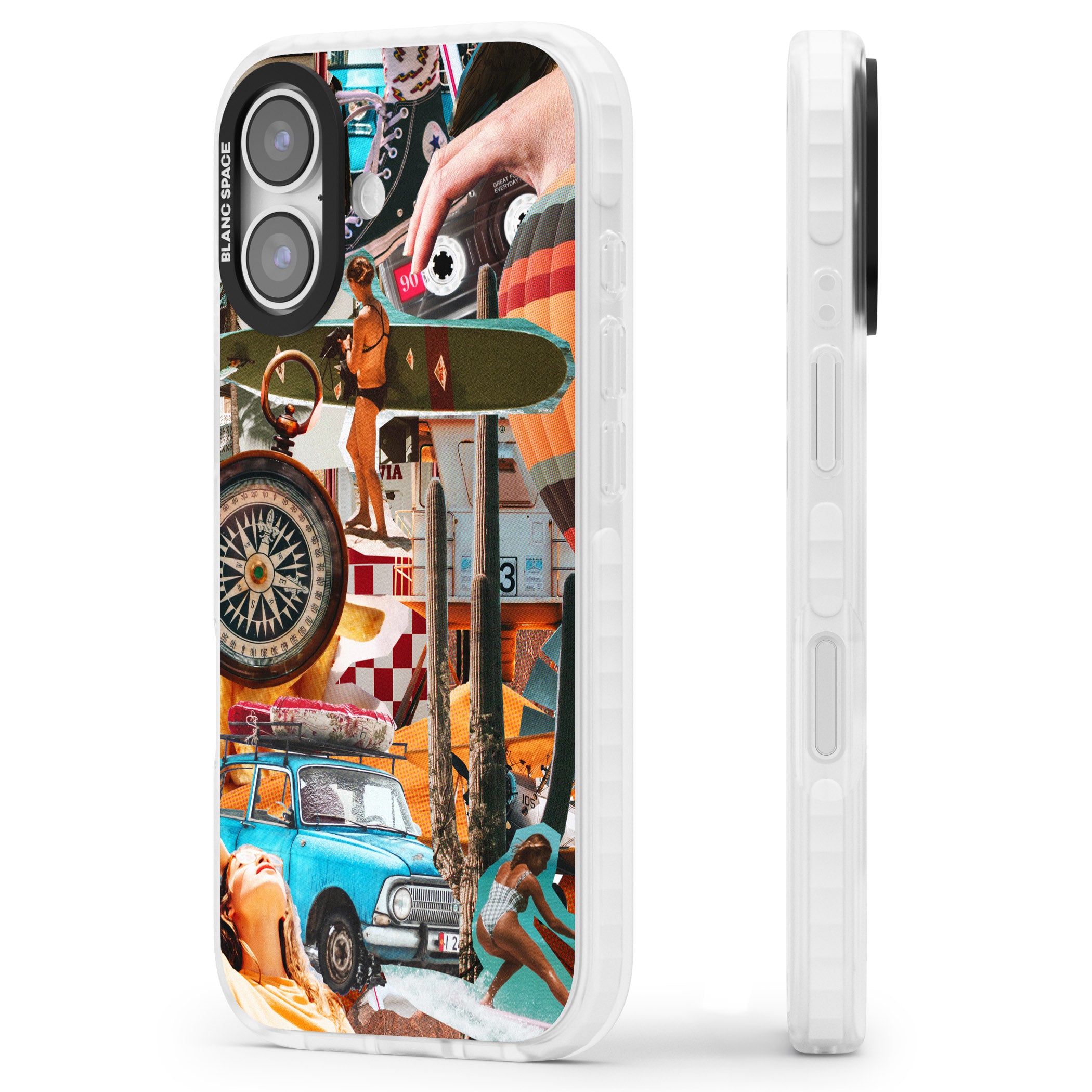 Vintage Collage: Road Trip iPhone 17 Impact Pro Clear Phone Case Side Profile