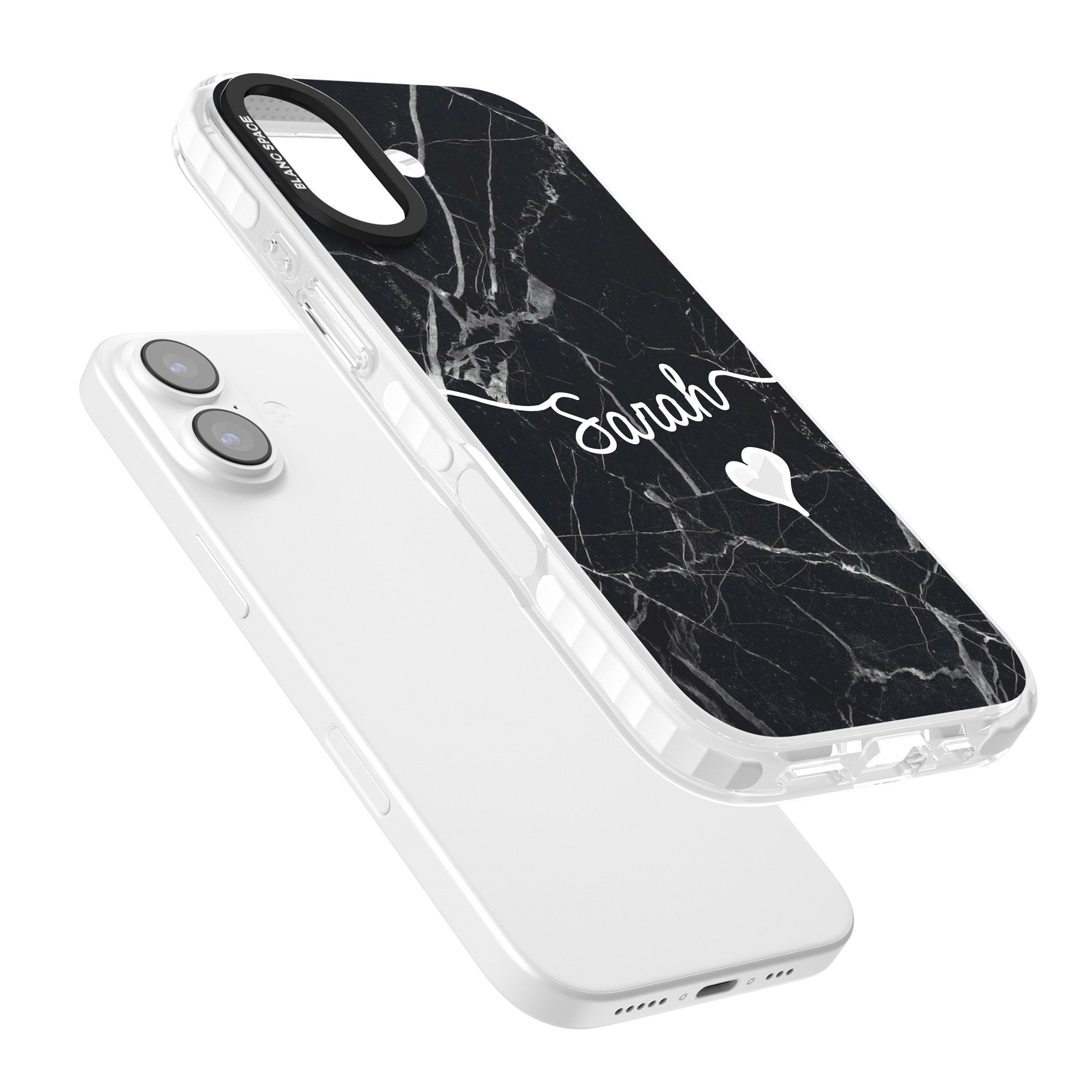 Personalised Black Marble Heart iPhone 17 Impact Pro Clear Phone Case Colours