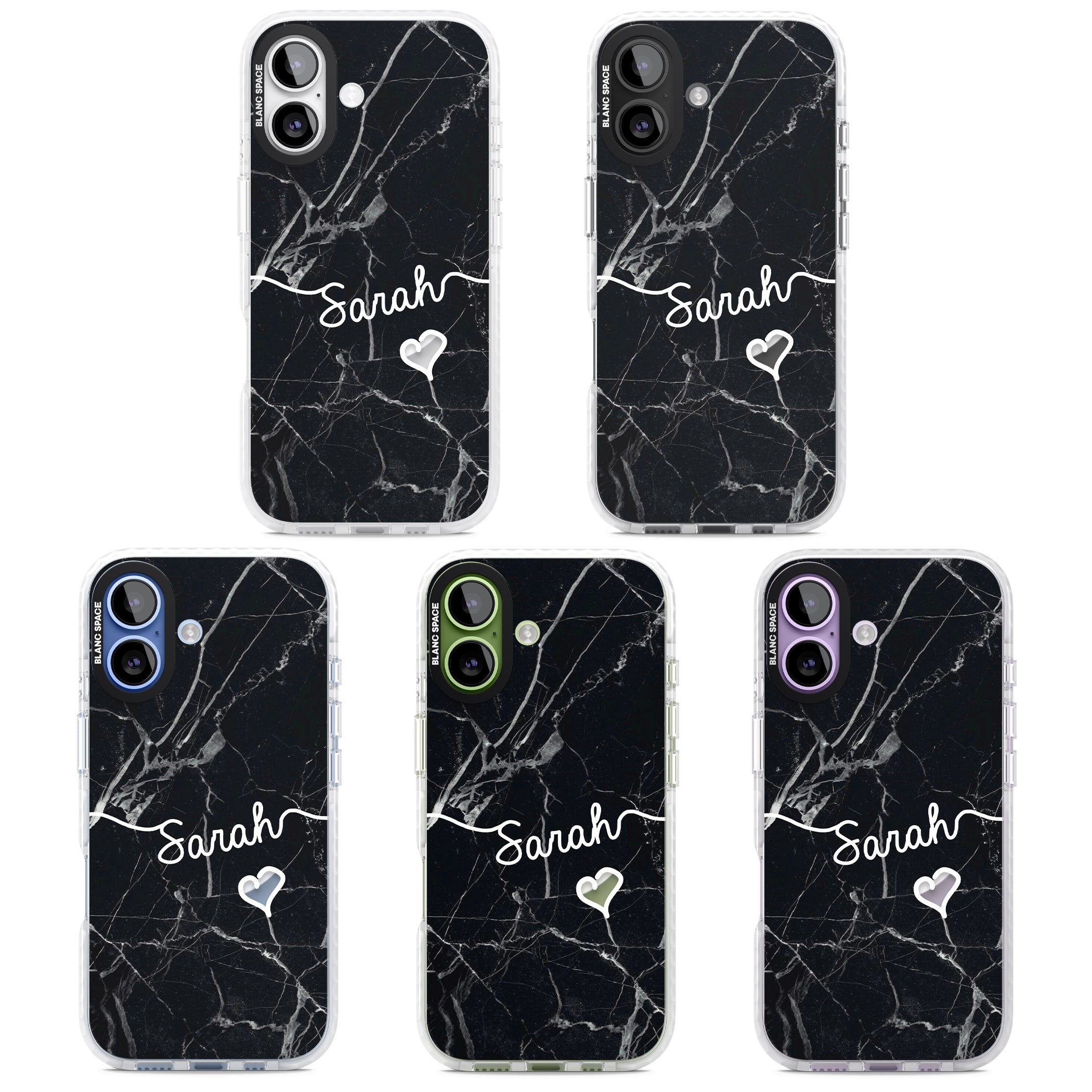 Personalised Black Marble Heart iPhone 17 Impact Pro Clear Phone Case APT Impact Protection