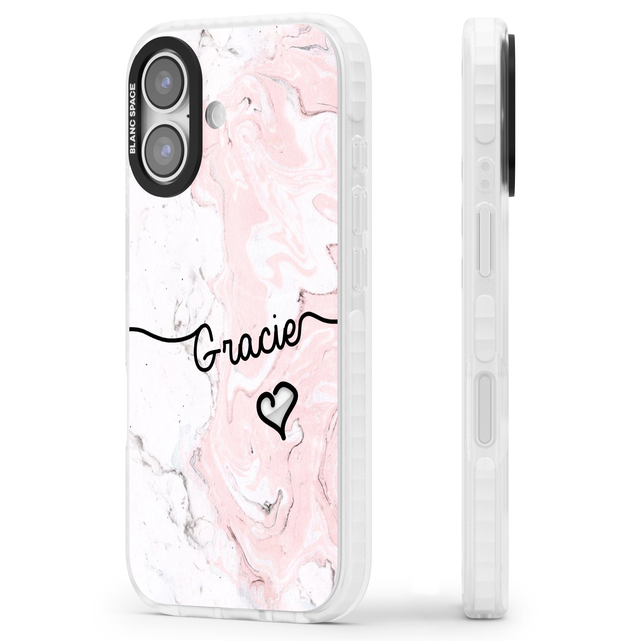 Personalised Pink Marble iPhone 17 Impact Pro Clear Phone Case Side Profile