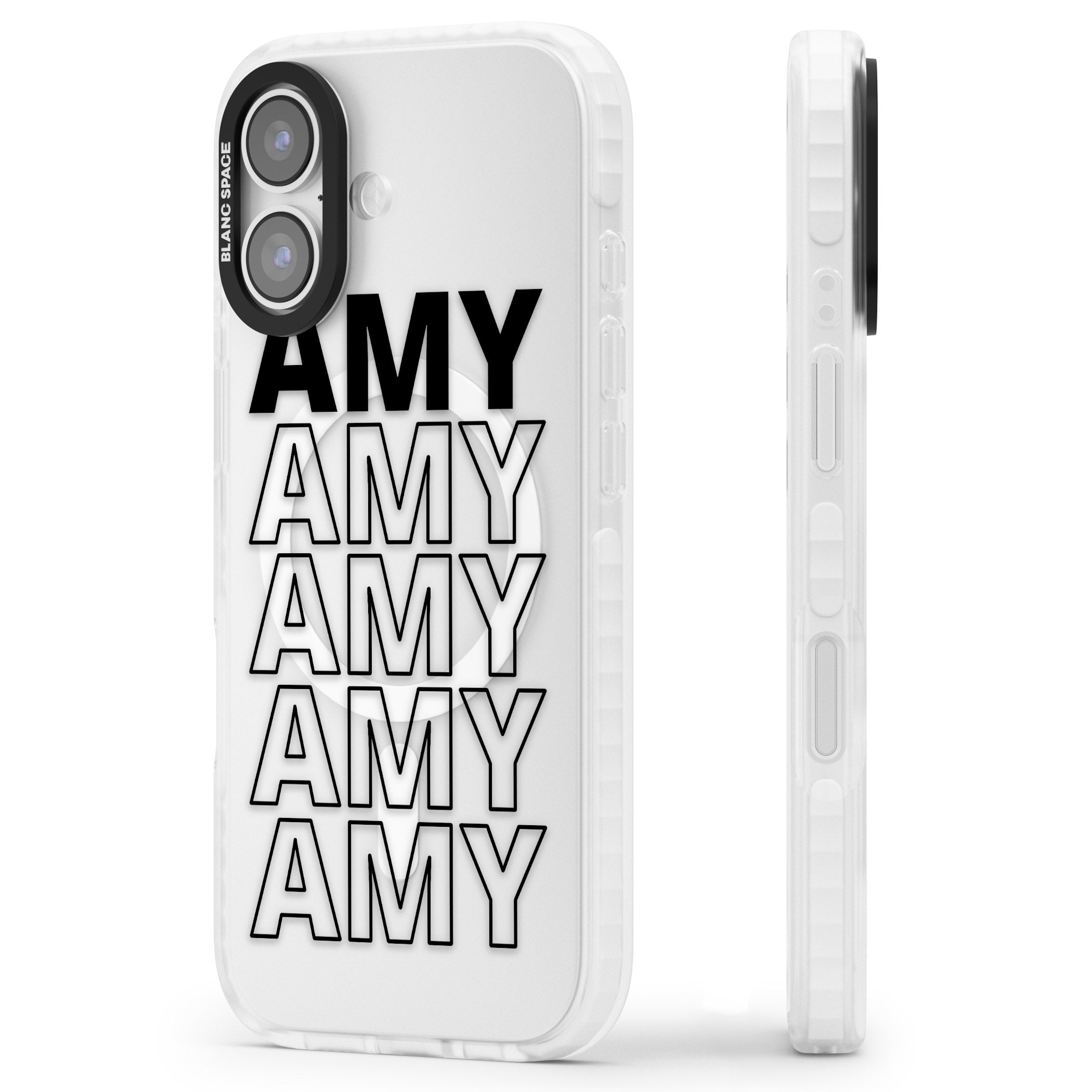 Personalised Bold Continous Name iPhone 17 Impact Pro Clear Phone Case Side Profile