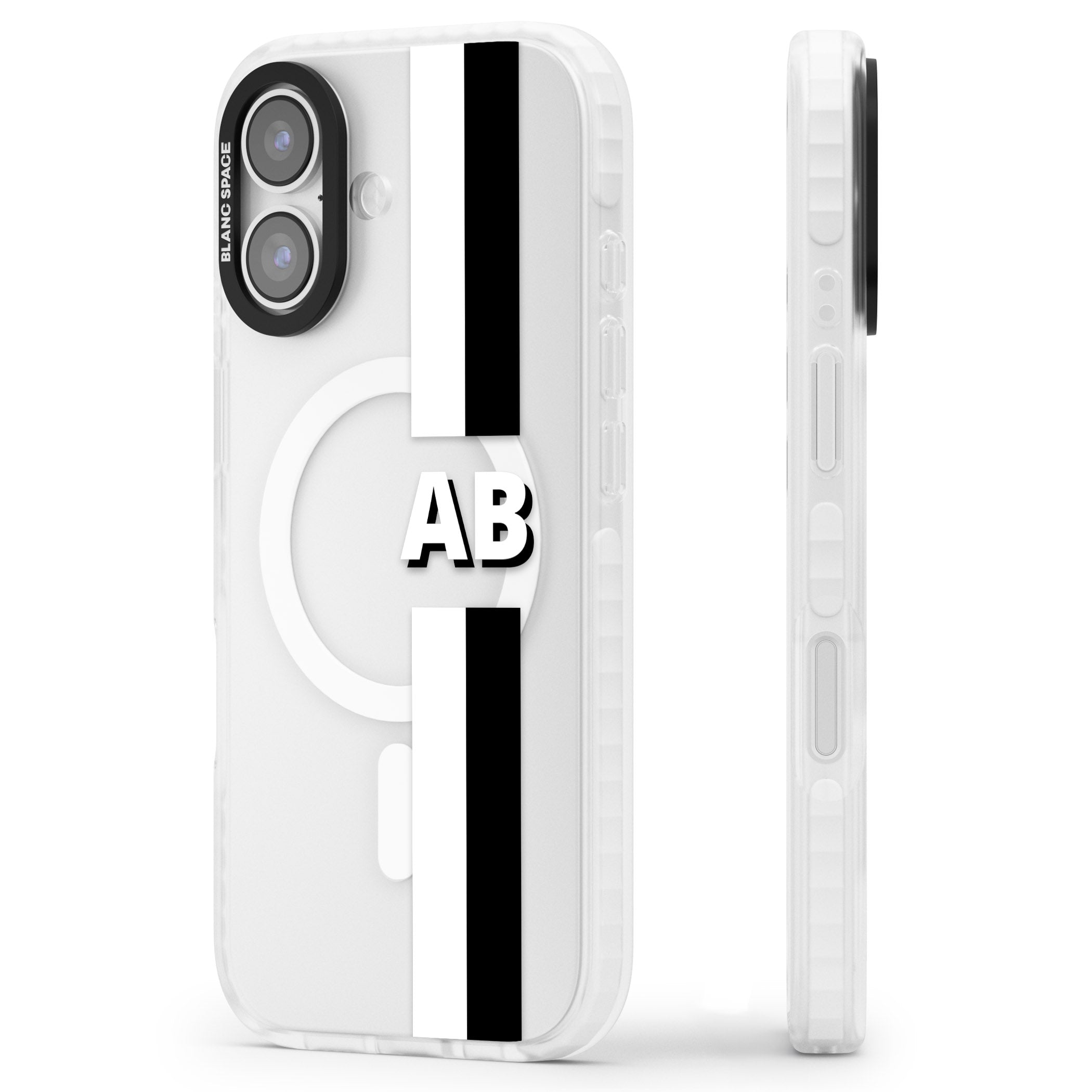 Personalised Bold Two Stripe Name iPhone 17 Impact Pro Clear Phone Case Side Profile