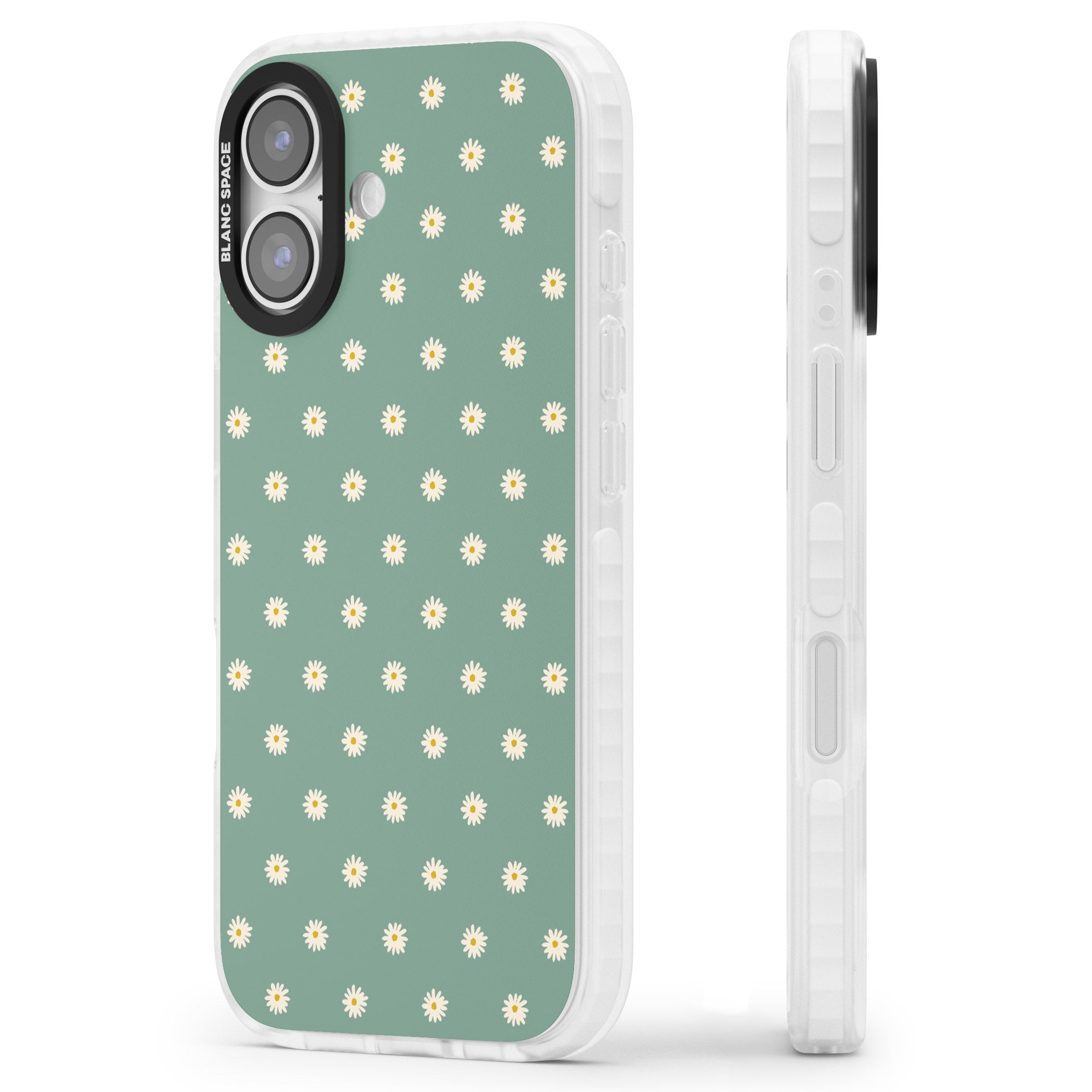 Sage Daisy Floral iPhone 17 Impact Pro Clear Phone Case Side Profile
