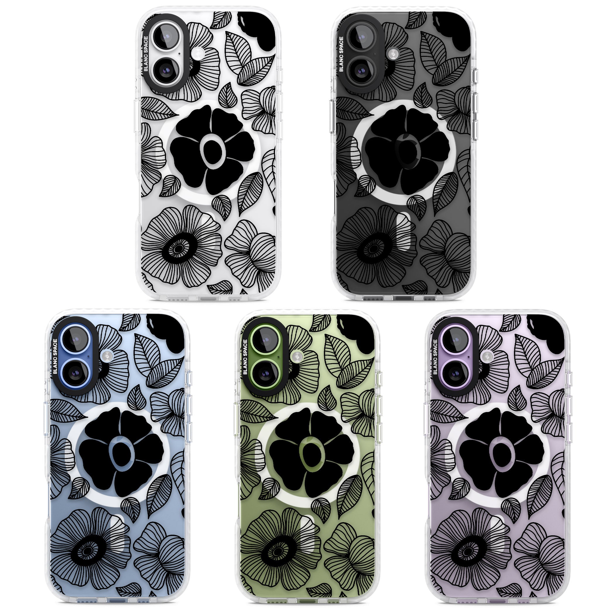 Black Flowers iPhone 17 Impact Pro Clear Phone Case APT Impact Protection