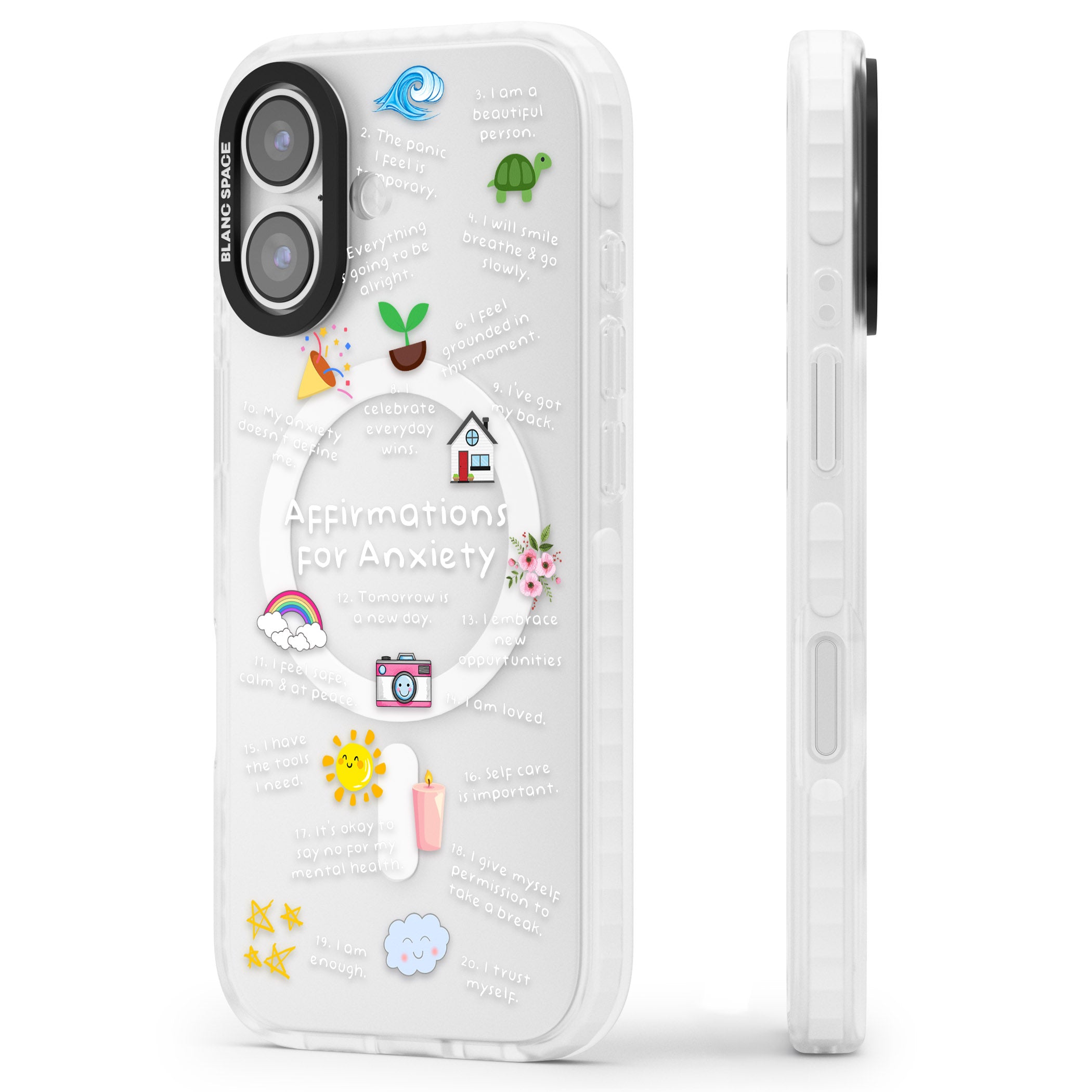 Anxiety White Text iPhone 17 Impact Pro Clear Phone Case Side Profile