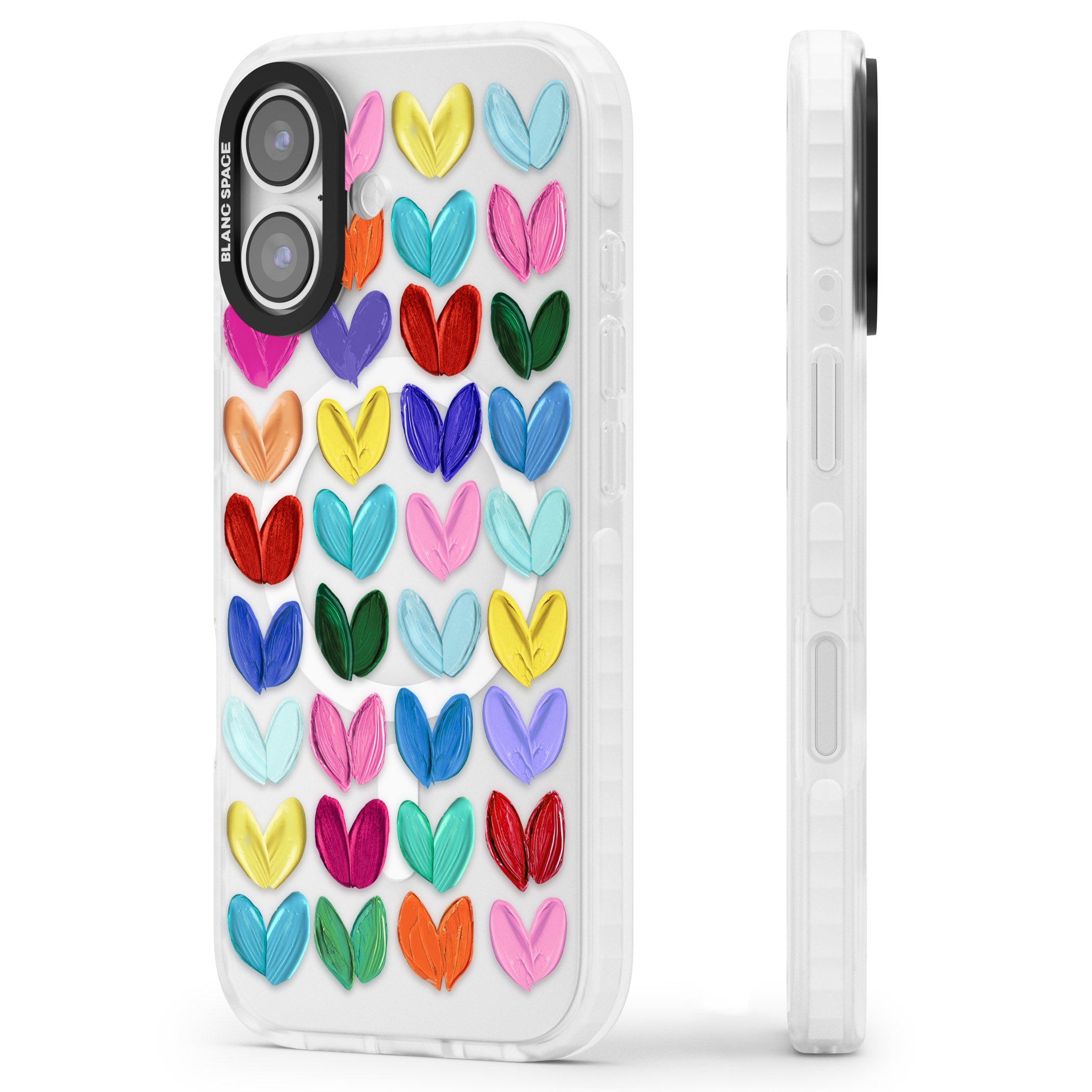 Oil Painted Hearts iPhone 17 Impact Pro Clear Phone Case Side Profile