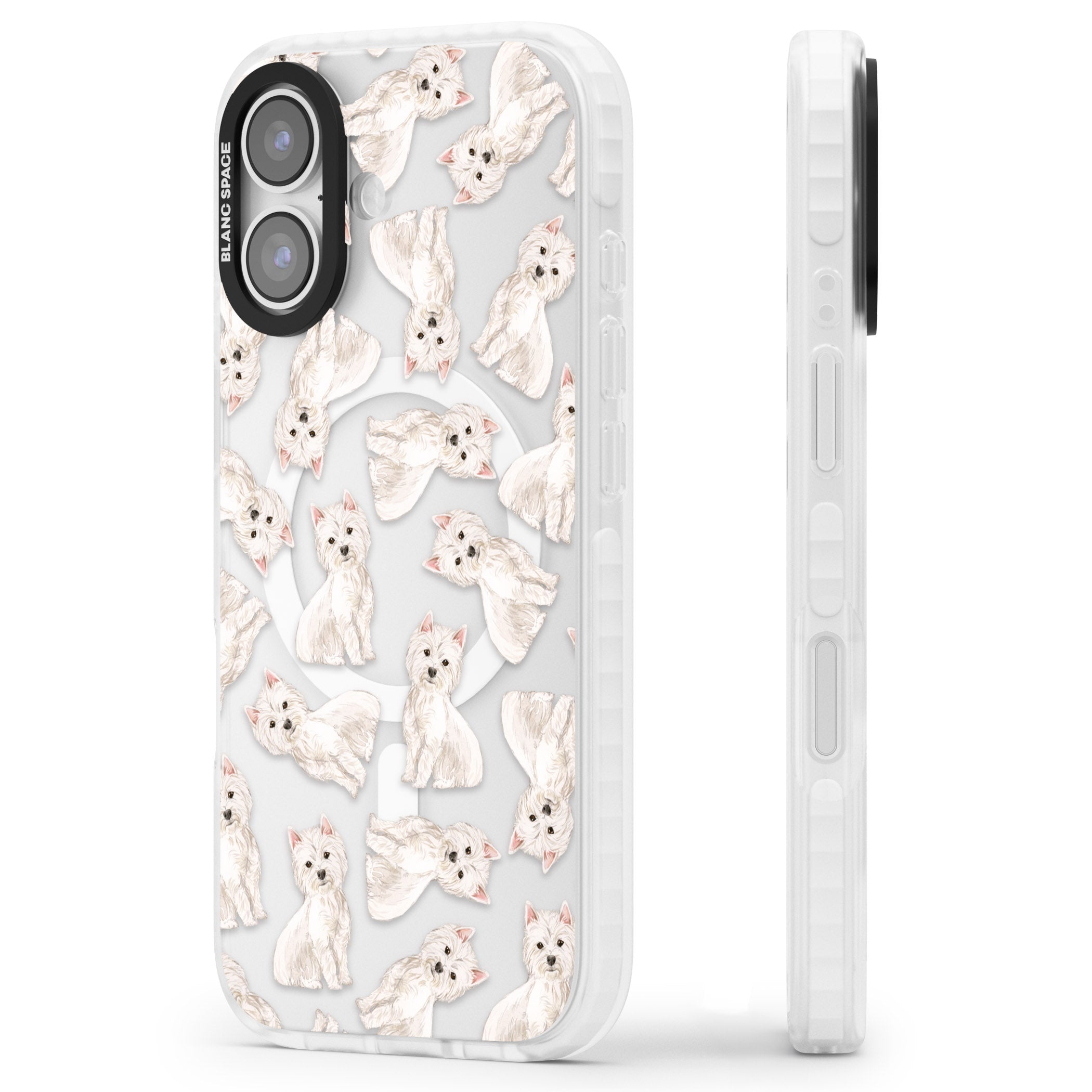 Westie Dog Pattern iPhone 17 Impact Pro Clear Phone Case Side Profile