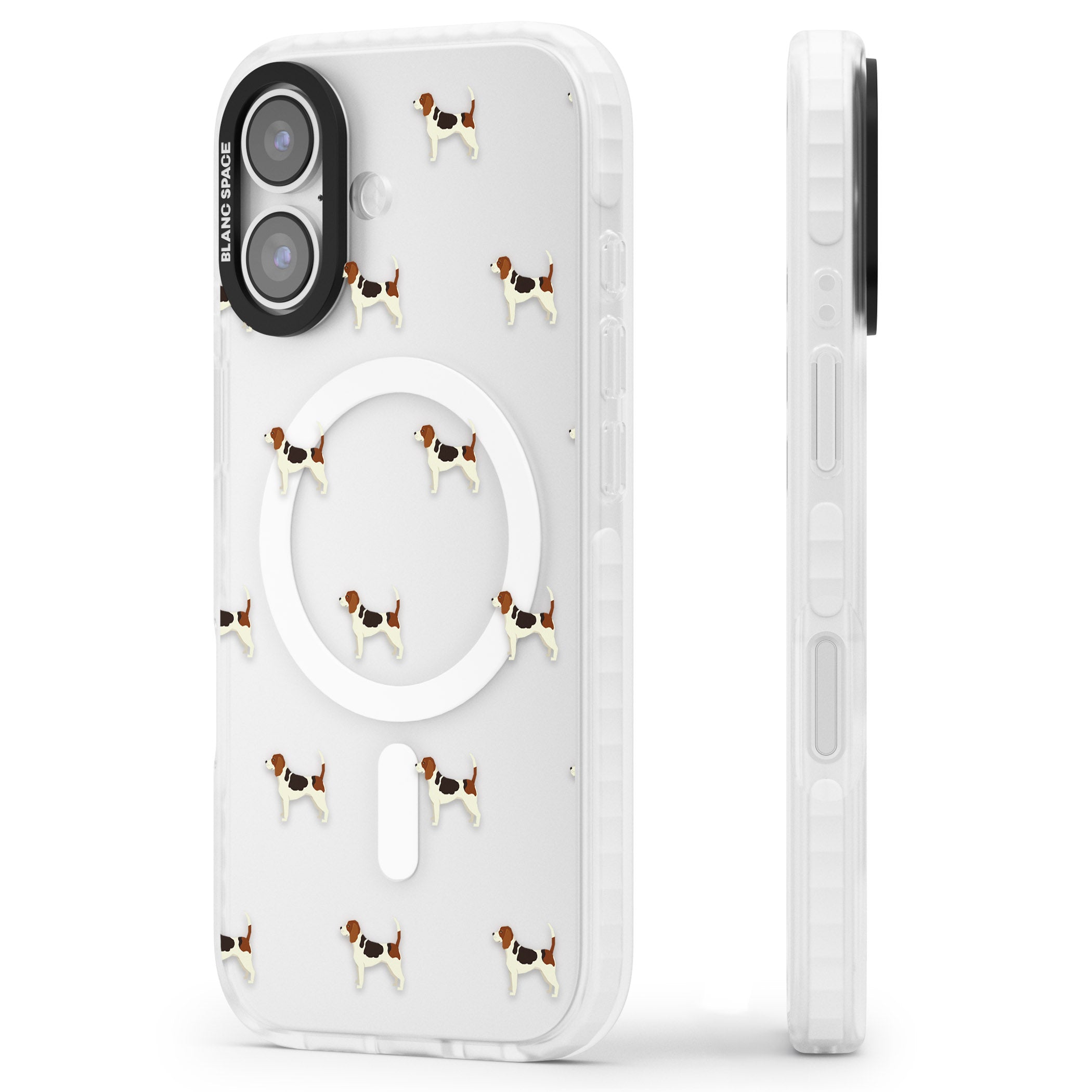 Beagle Dog Pattern iPhone 17 Impact Pro Clear Phone Case Side Profile